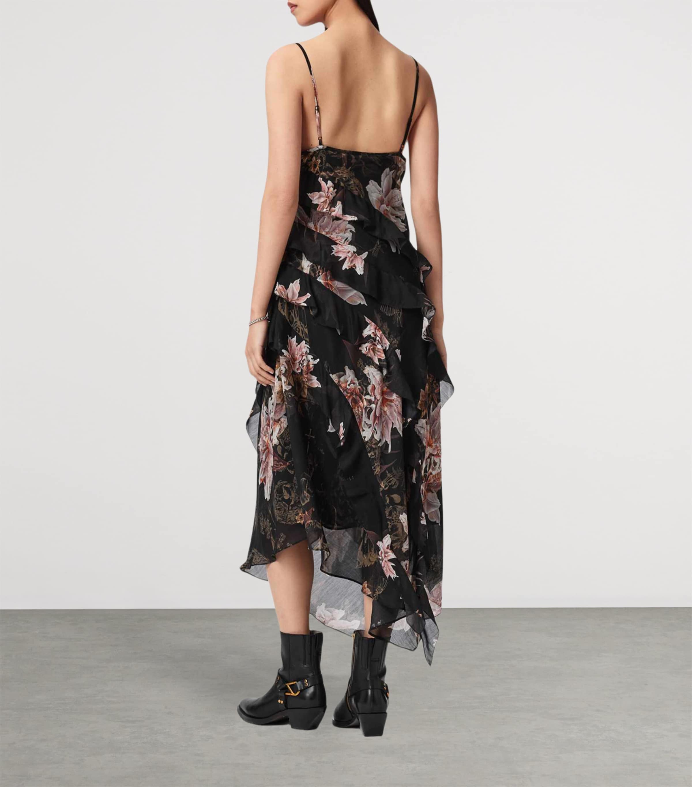 AllSaints Womens Floral Ruth Midi Dress Crystal Black Image 4