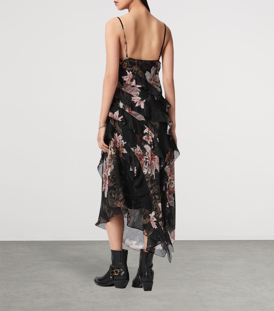 AllSaints Womens Floral Ruth Midi Dress Crystal Black Image 4