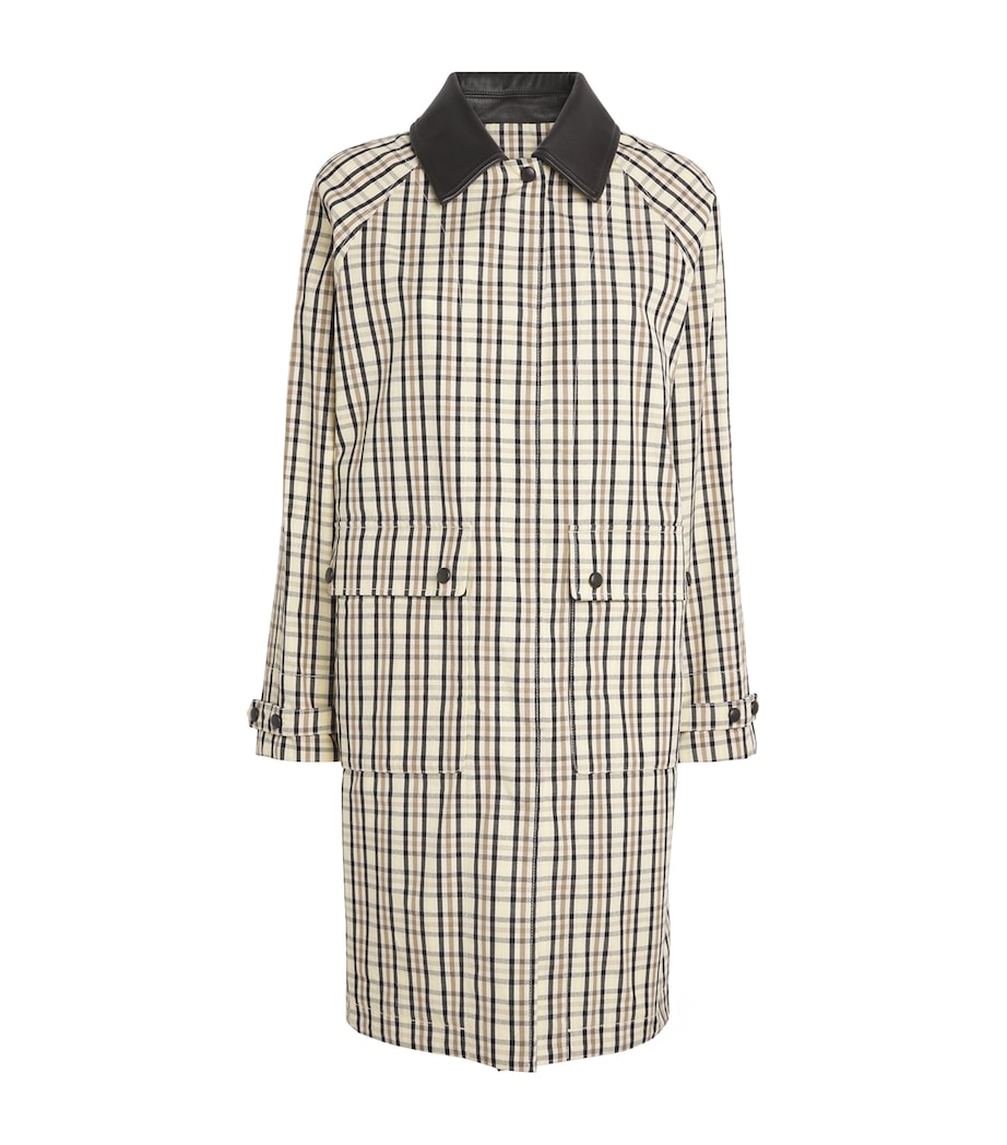 Yves Salomon Womens Cotton Leather-Trim Check Trench Coat Image 1