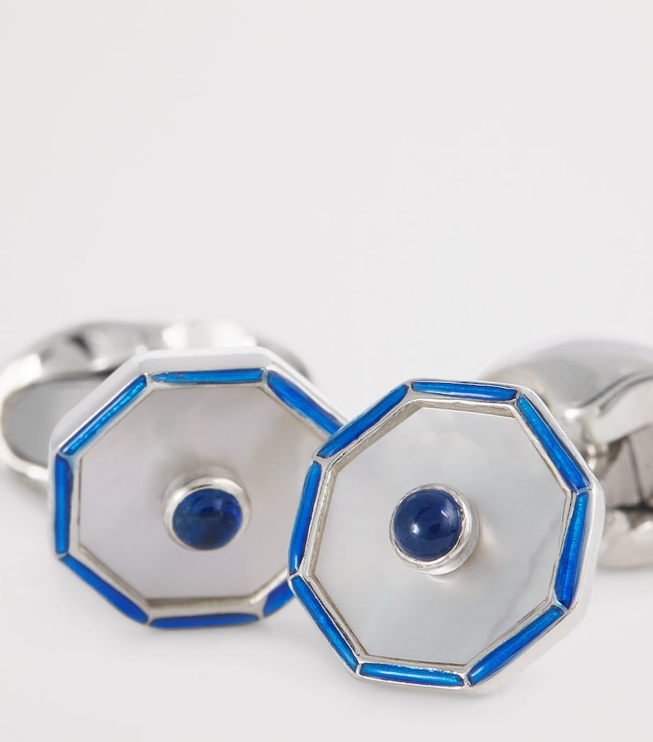 Sterling Silver Hexagonal Sapphire Cufflinks BLUE Image 5