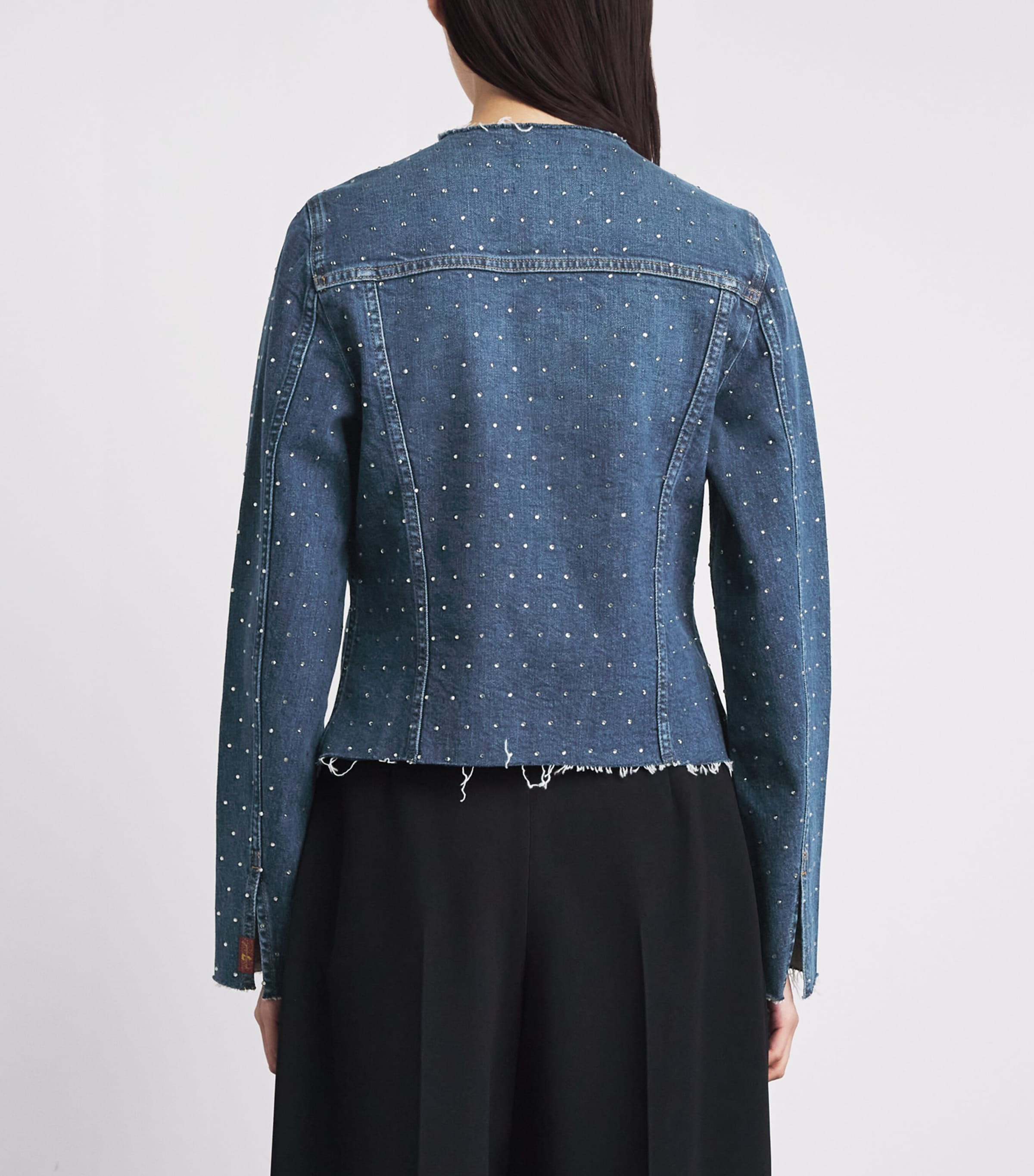 7 For All Mankind Womens Rhinestone Vicky Denim Jacket Radar Image 5