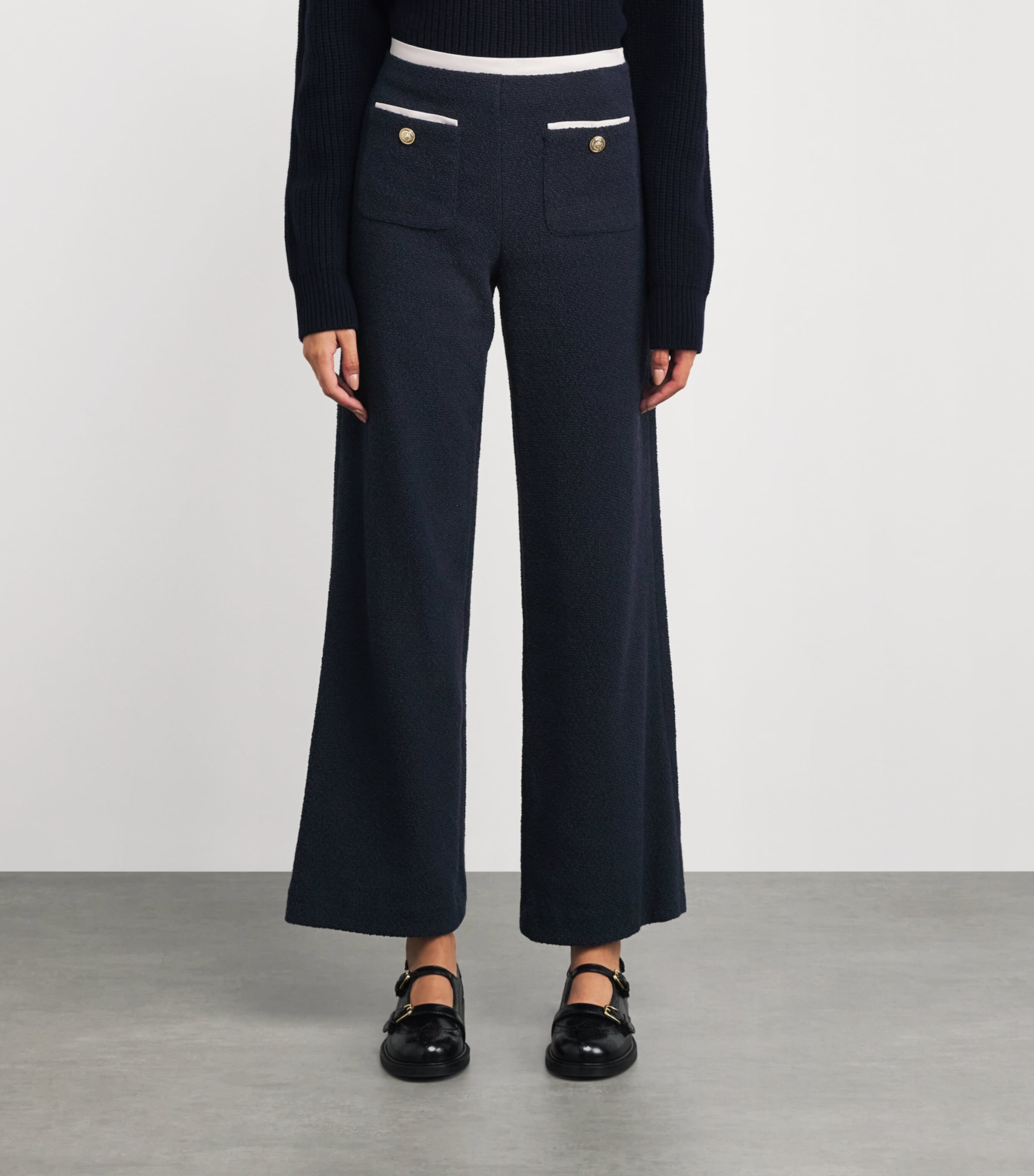 Contrast-Trim Elasticated Trousers NAVY Image 3