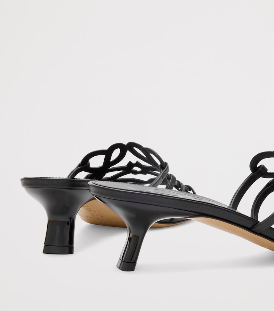 x Paula's Ibiza Leather Petal Anagram Heeled Slides 45 BLACK Image 5