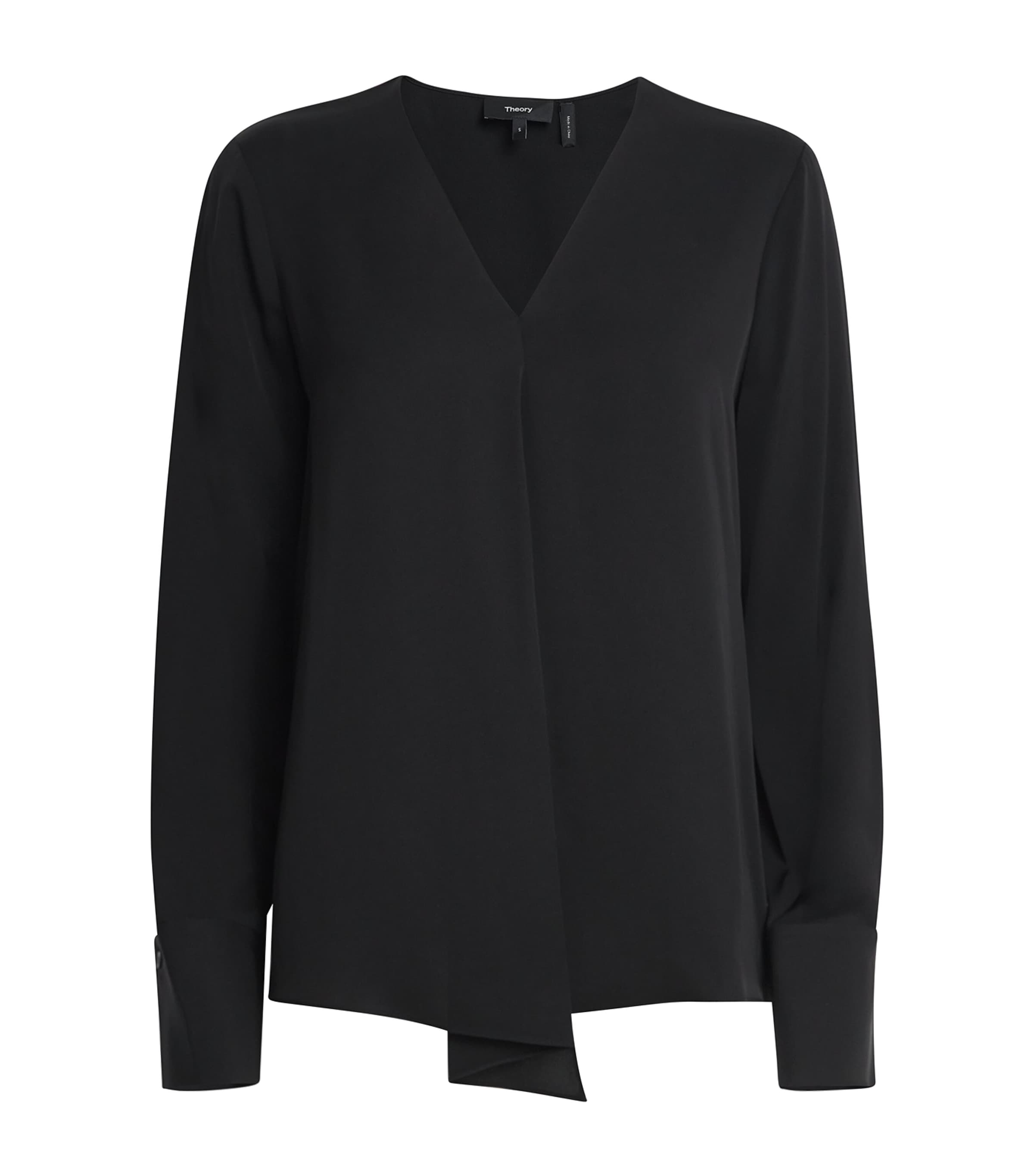 Theory Womens Silk Georgette V-Neck Blouse Black Image 1