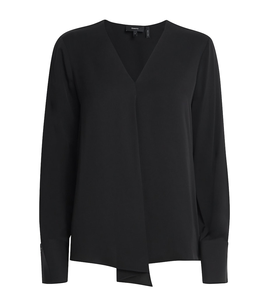 Theory Womens Silk Georgette V-Neck Blouse Black Image 1