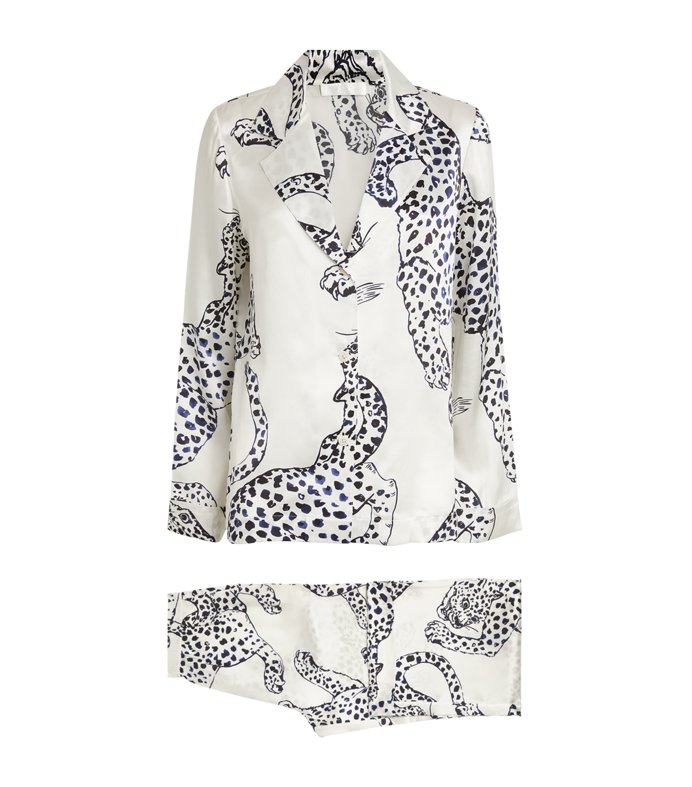 Desmond & Dempsey Jaguar Print Long Pyjama Set In White