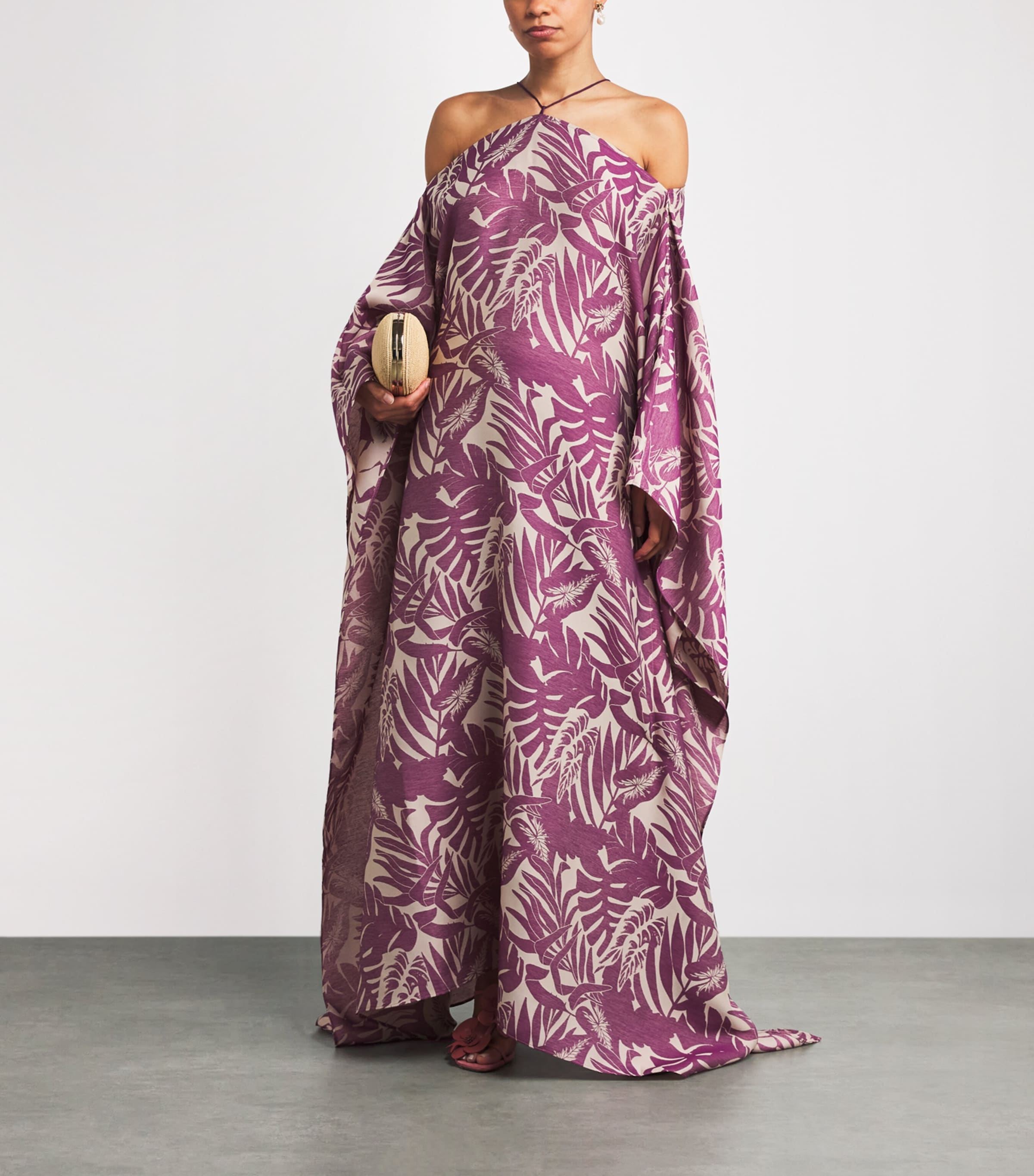 Woven Tropical Print Kaftan Dress PLUM-ECRU Image 2