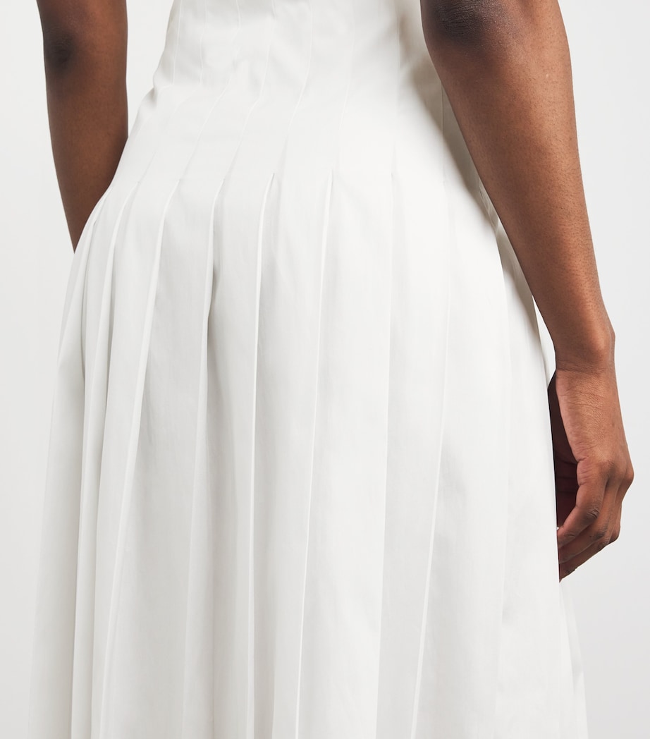 Cotton Poplin Pleated Midi Dress 0822 WHITE Image 6