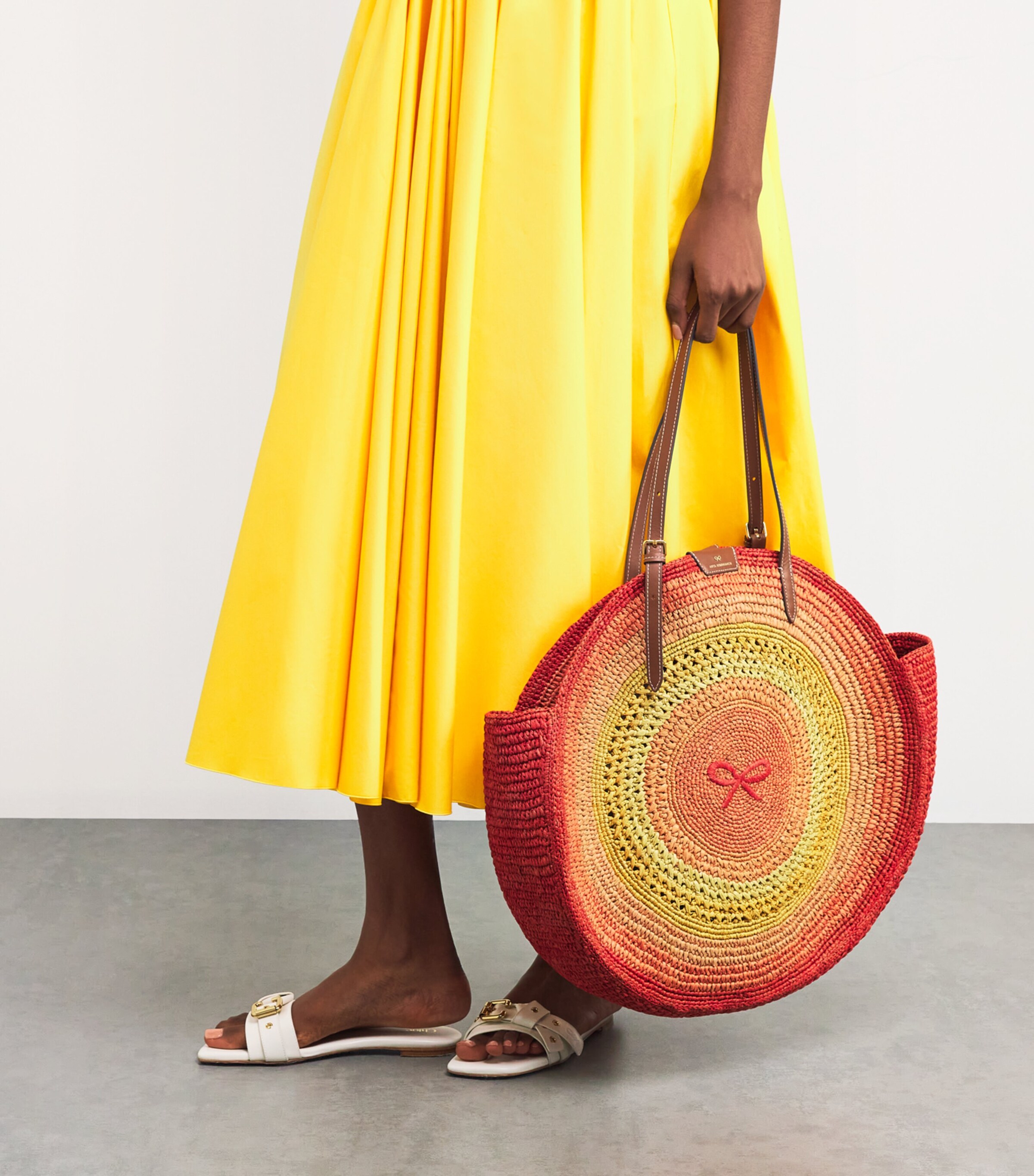 Anya Hindmarch Large Raffia Round Tote Bag Orange/multi Raffia Image 2