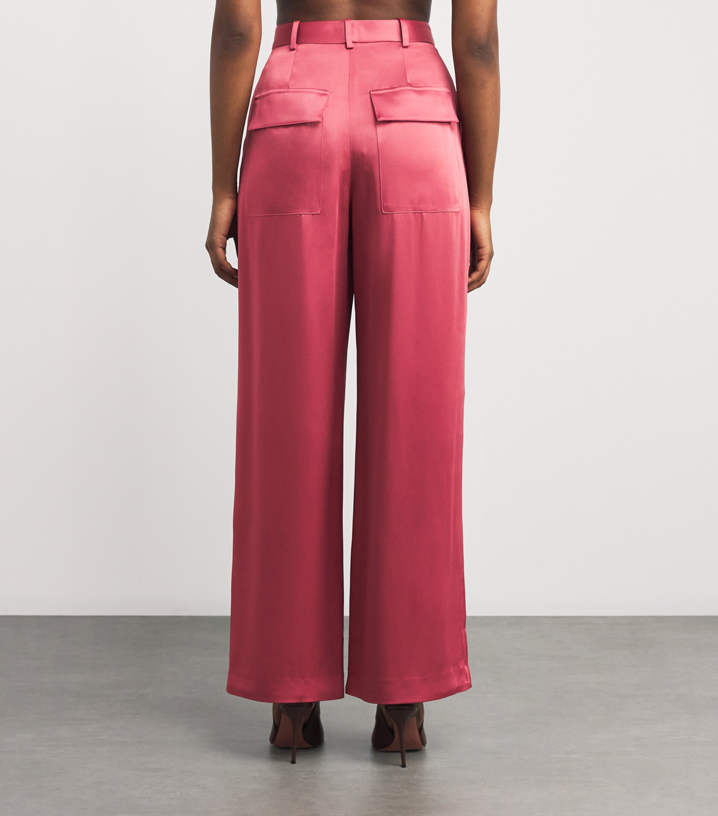 Satin Pleated Wide-Leg Trousers 678 DARK ROSE Image 4