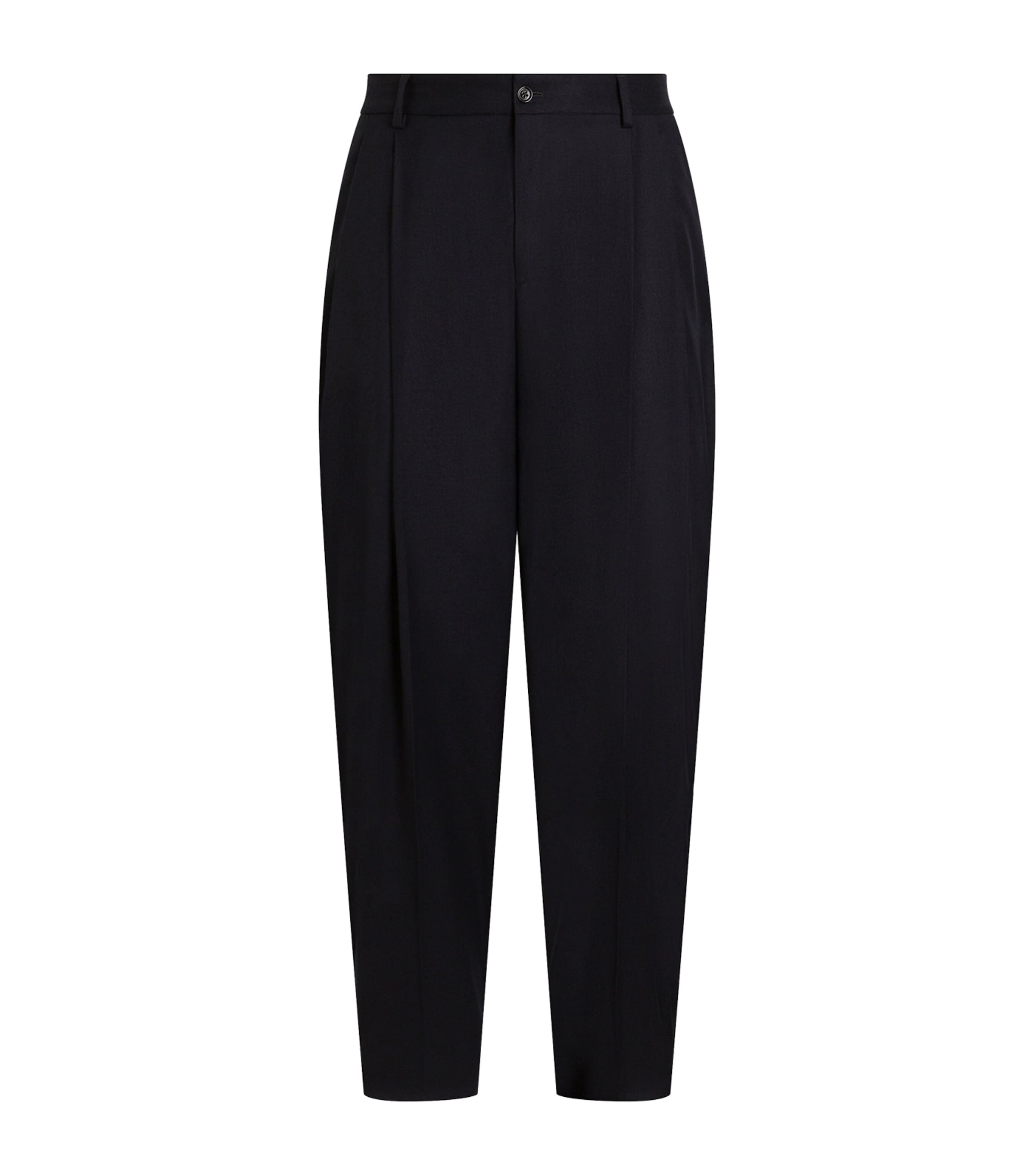 Dolce&Gabbana Mens Stretch-Virgin Wool Pleated Trousers Blue Image 1