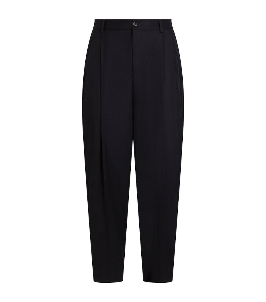 Dolce&Gabbana Mens Stretch-Virgin Wool Pleated Trousers Blue Image 1