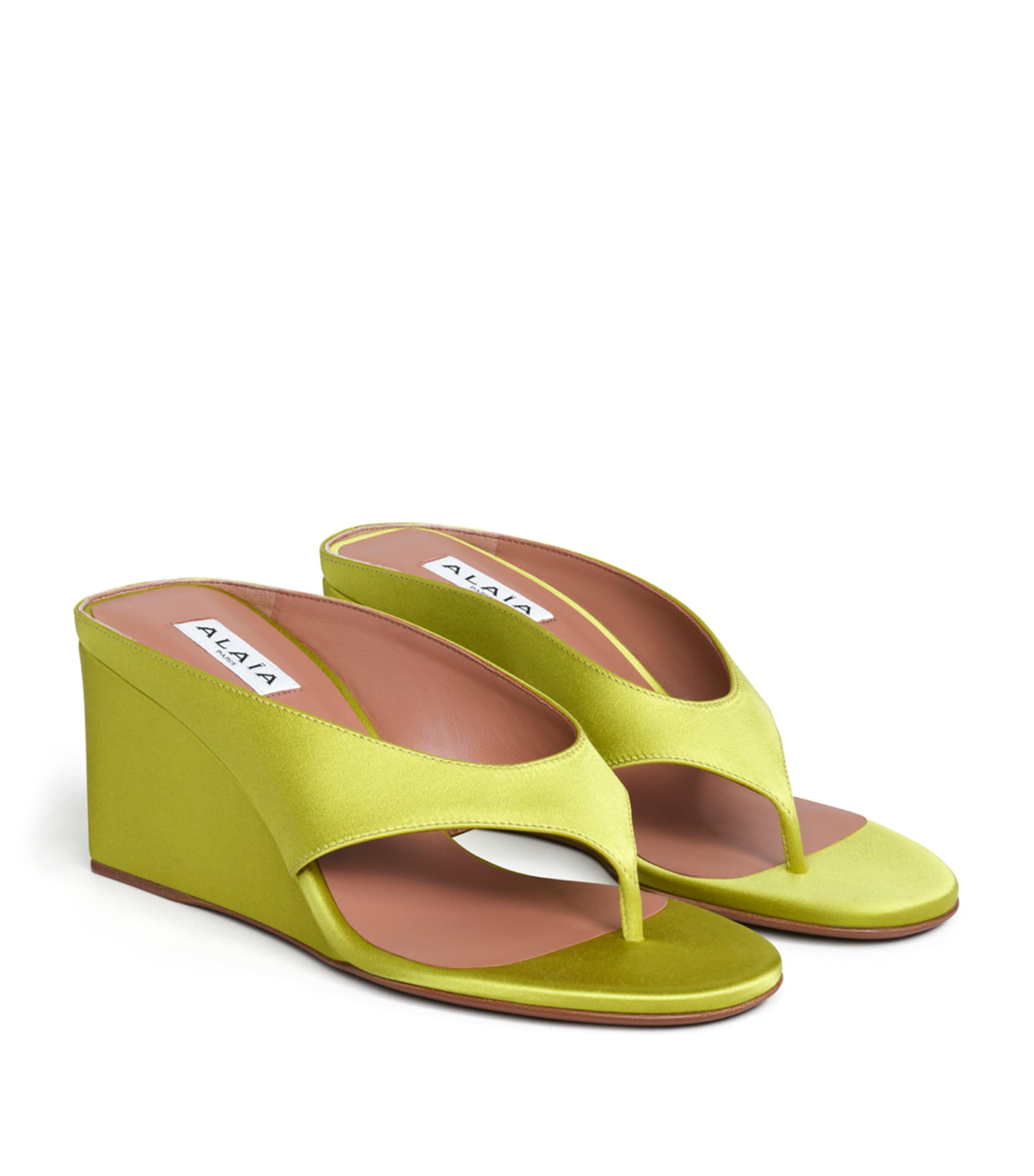 Alaïa Cube Satin Wedge Thong Sandals In Yellow