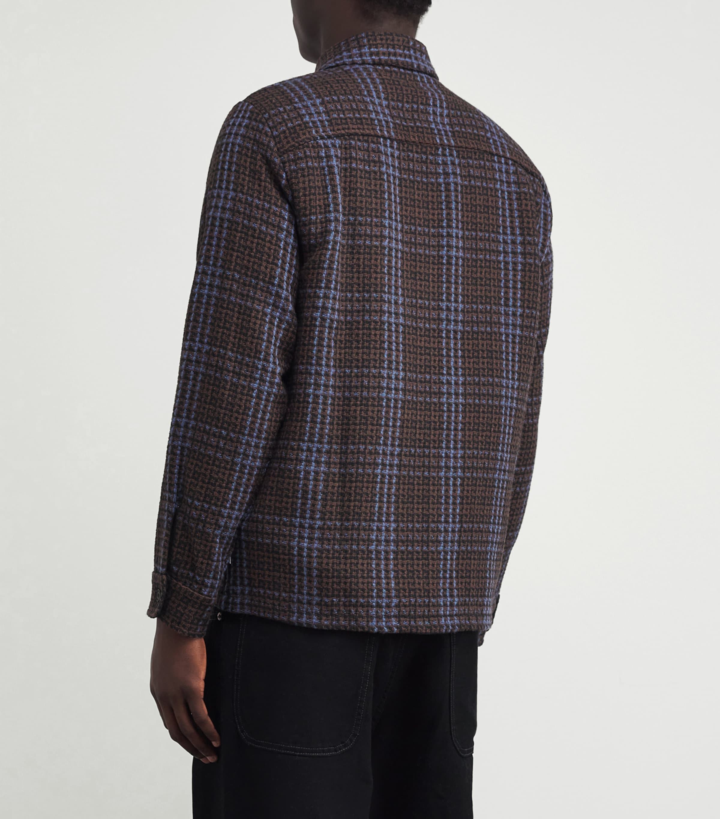 Cotton-Blend Skate Check Whiting Overshirt BROWN / BLUE Image 4