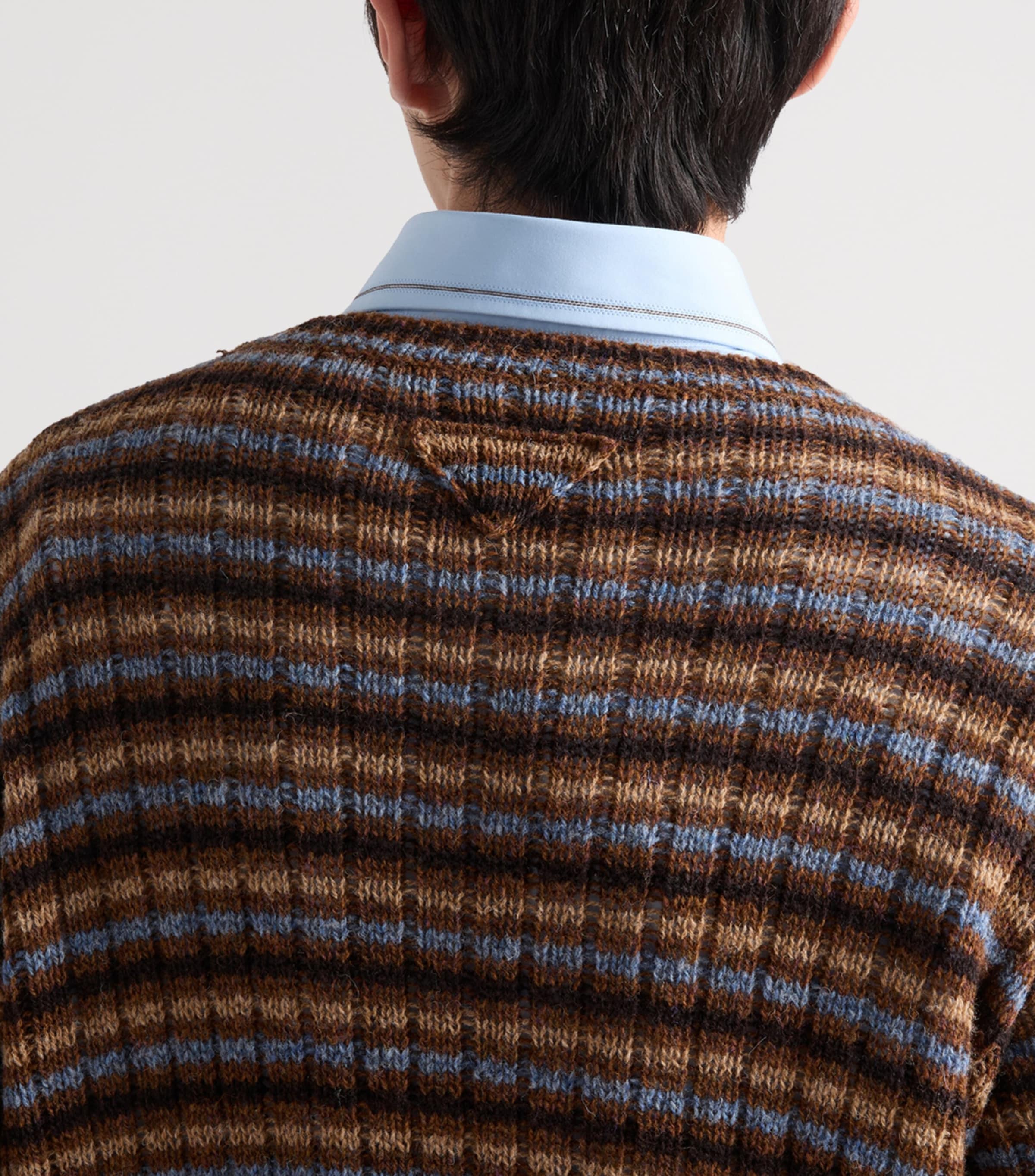 Prada Mens Shetland Wool Stripe Sweater Orange Image 6