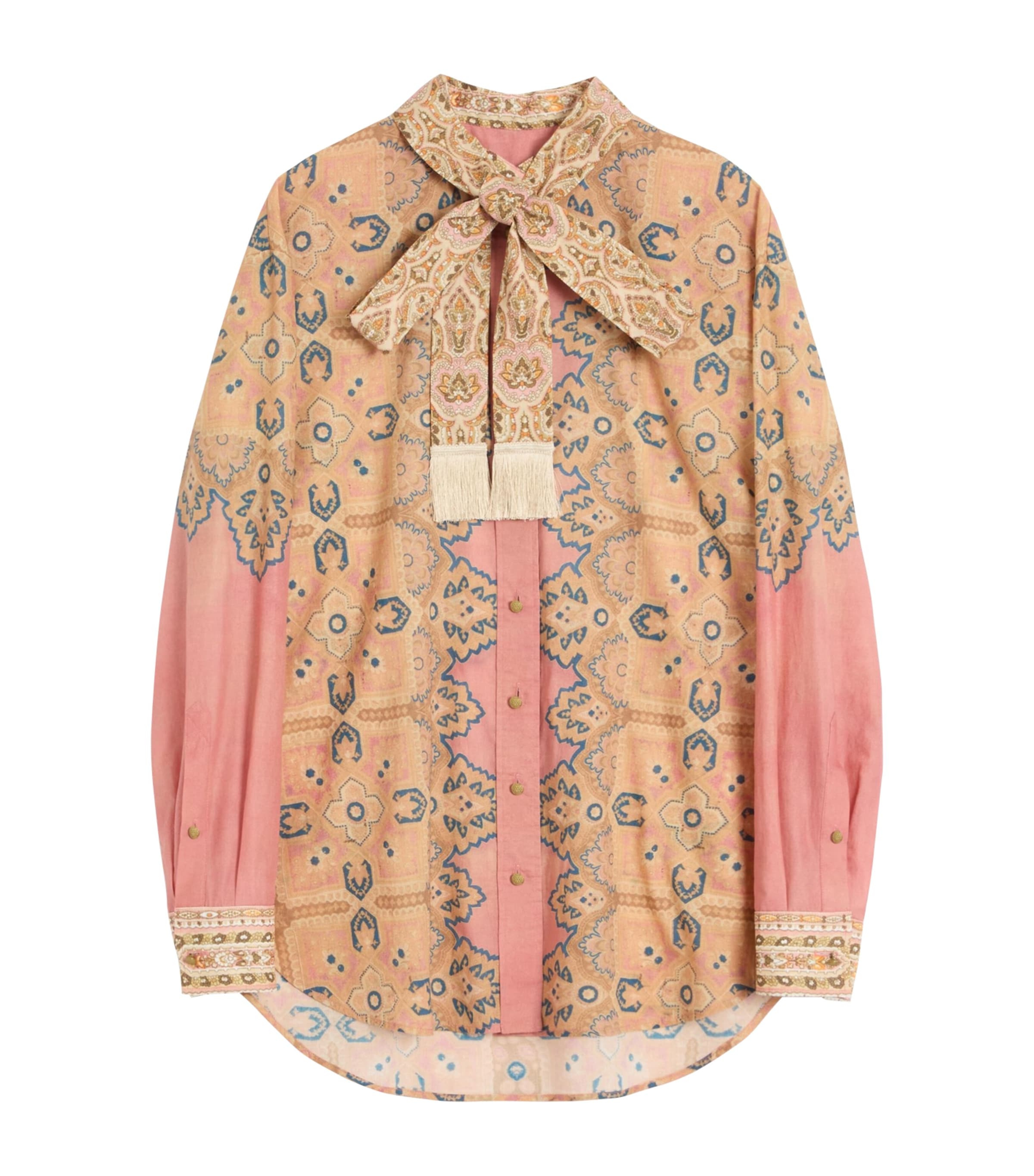 Valentino Cotton Patterned Pussybow Blouse In Pink
