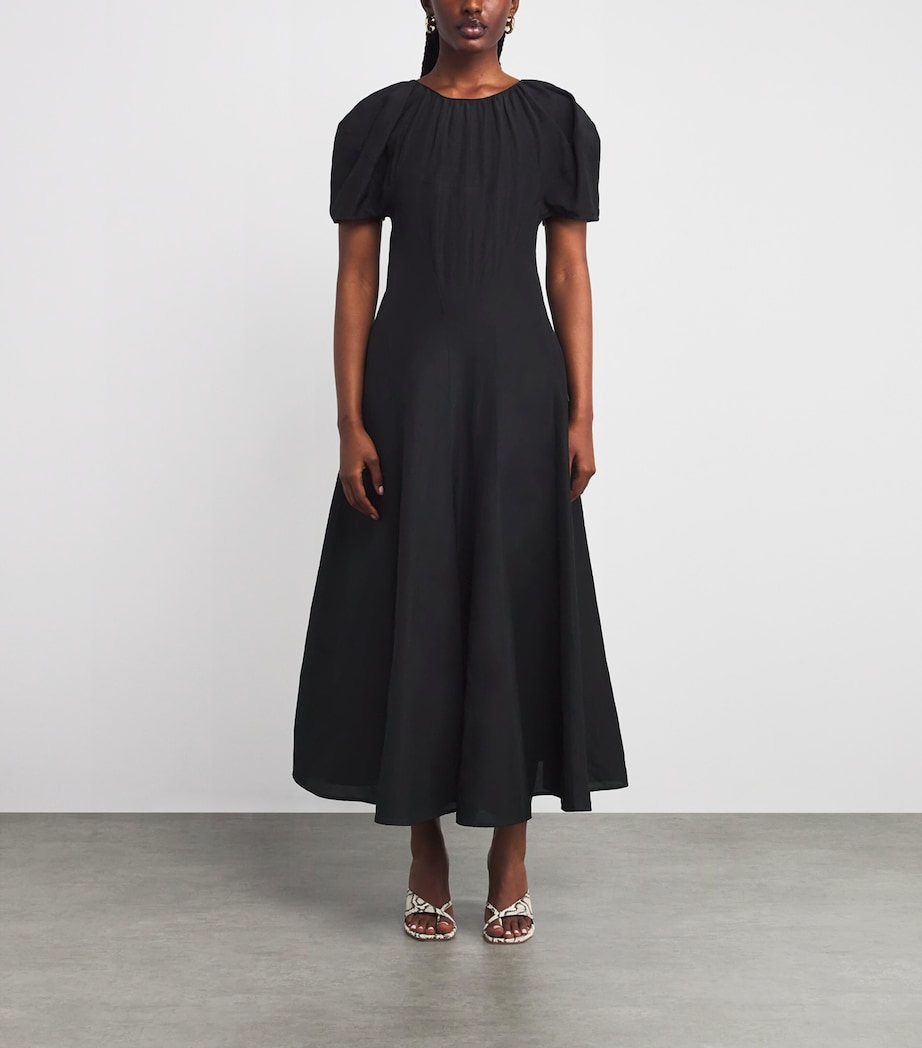 Balloon-Sleeve Midi Dress 001 BLACK Image 6