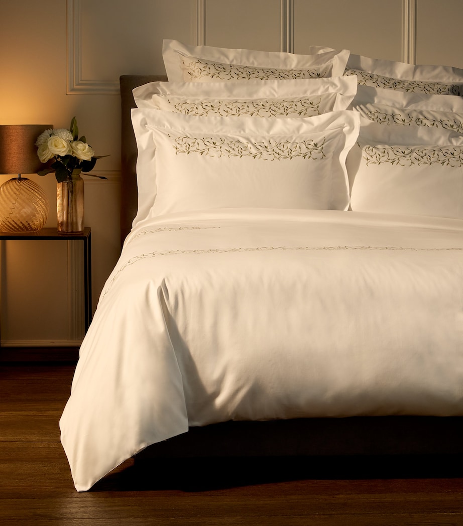 Tresco Embroidered Super King Flat Sheet (300cm x 270cm) WHITE/SAGE Image 7