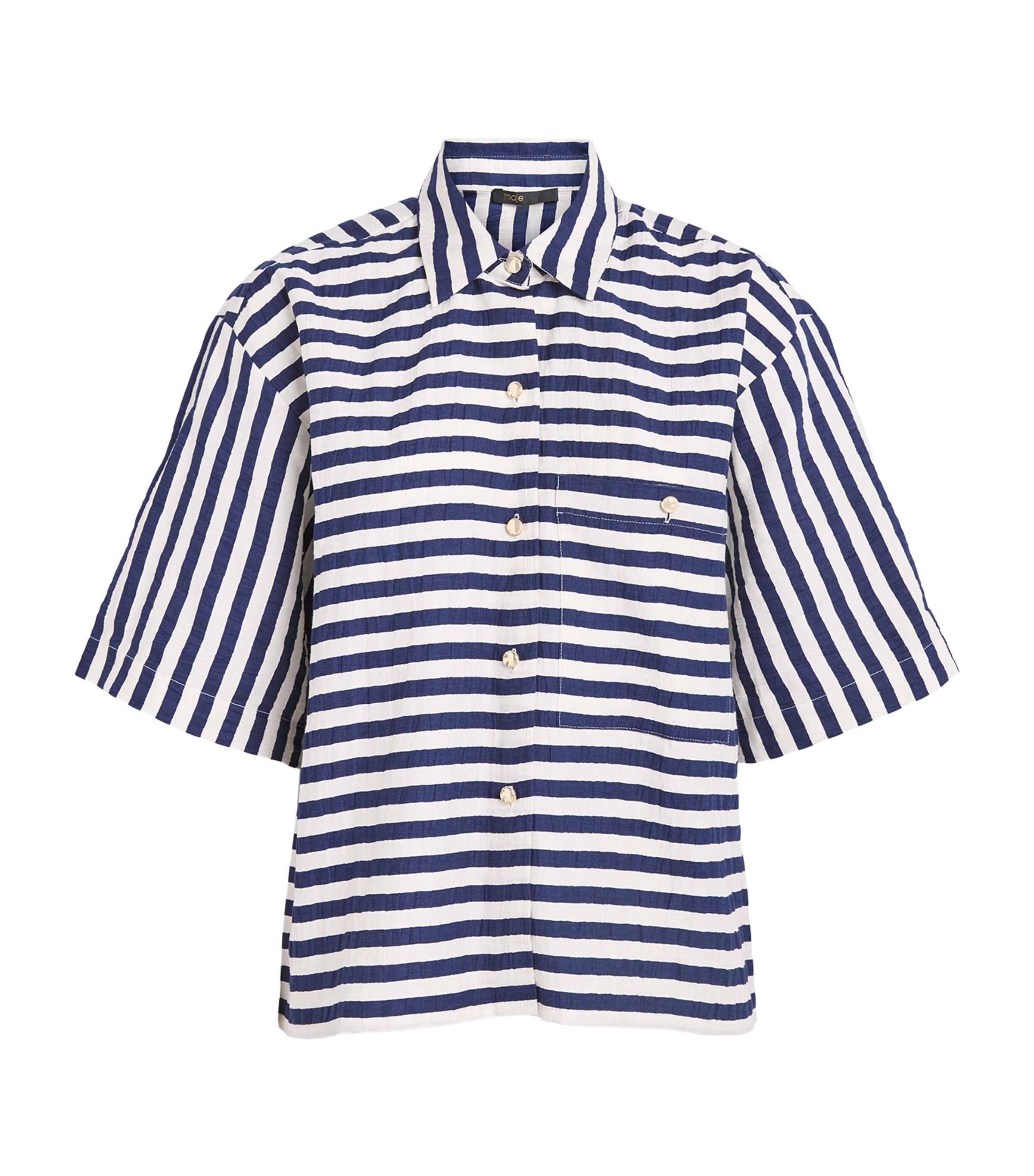 Maje Womens Waffled Canvas Stripe Shirt White/blue Image 1