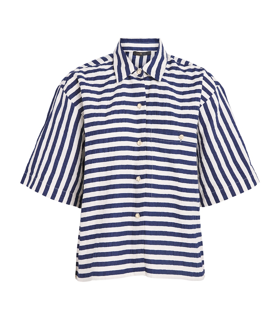 Maje Womens Waffled Canvas Stripe Shirt White/blue Image 1