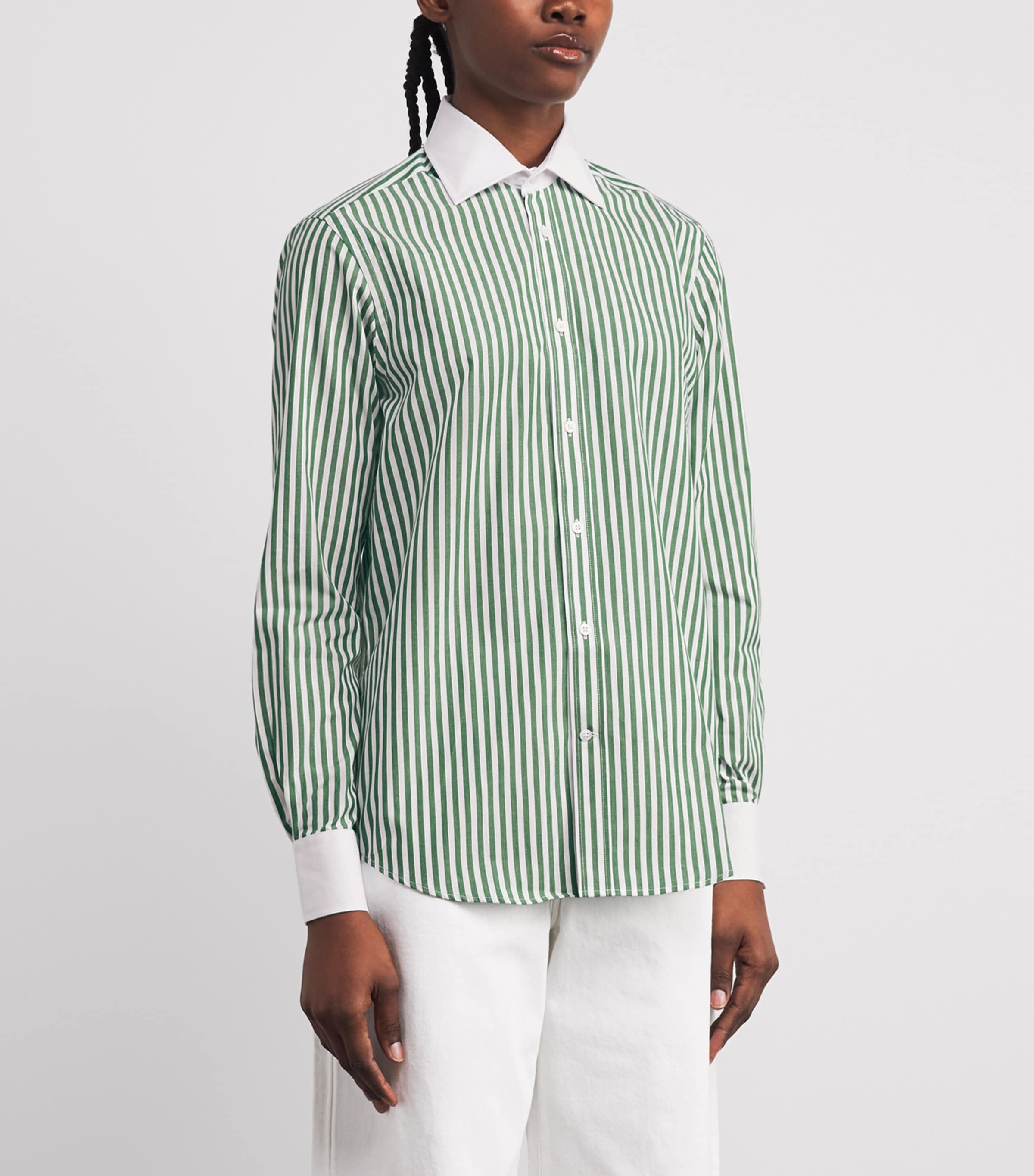 Cotton Poplin Boyfriend Shirt FOREST GREEN STRIPE Image 3
