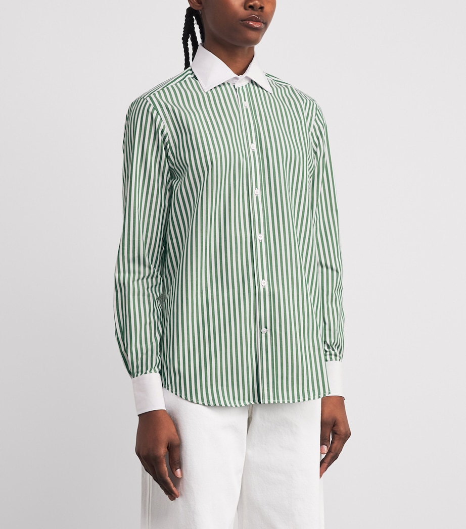 Cotton Poplin Boyfriend Shirt FOREST GREEN STRIPE Image 3