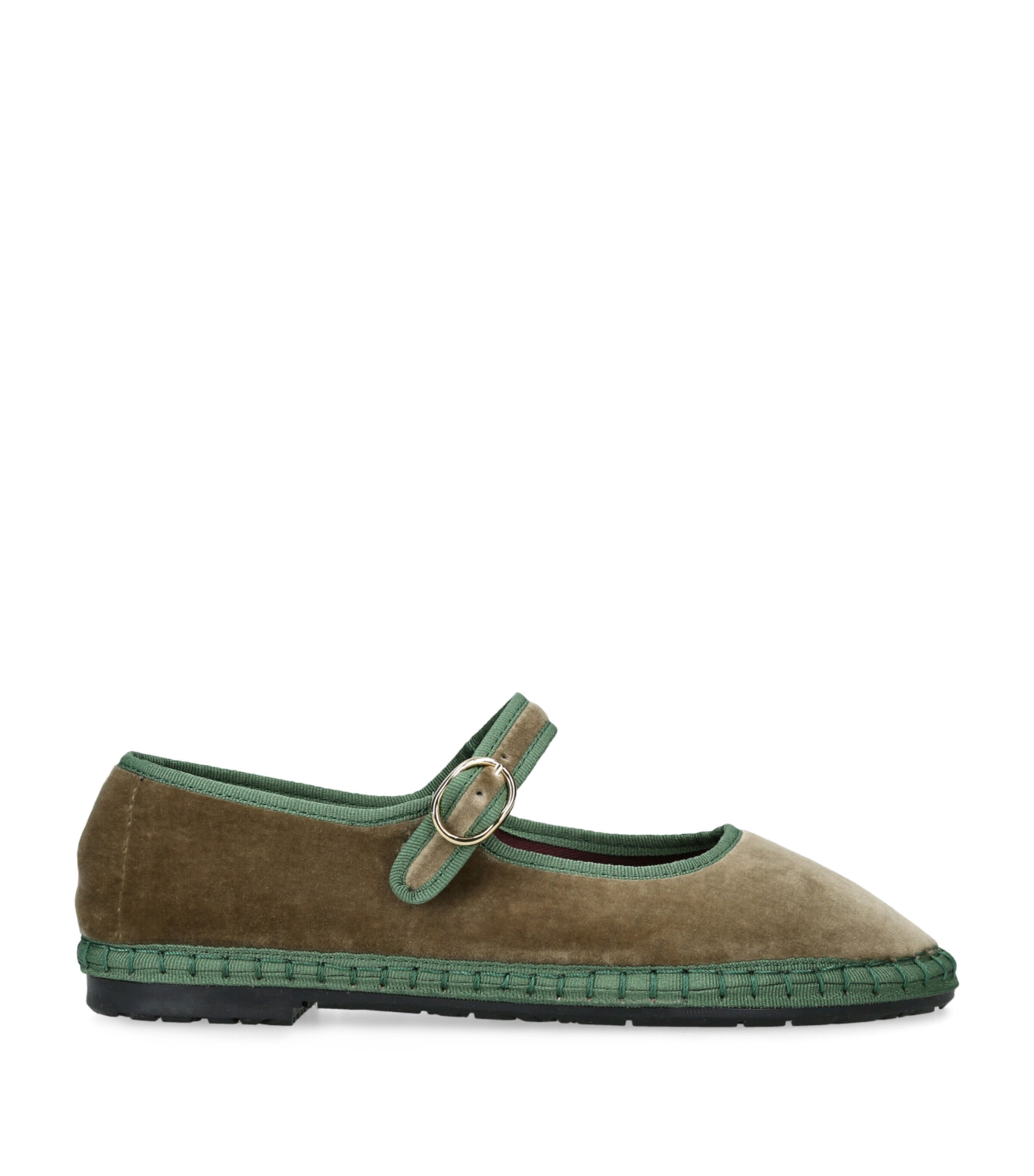 Flabelus Velvet Eyre Mary Janes Khaki Image 1