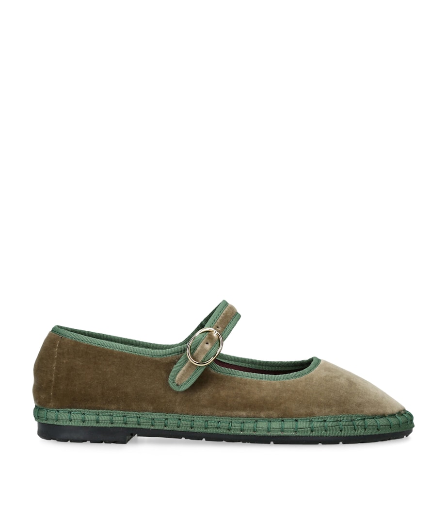 Flabelus Velvet Eyre Mary Janes Khaki Image 1
