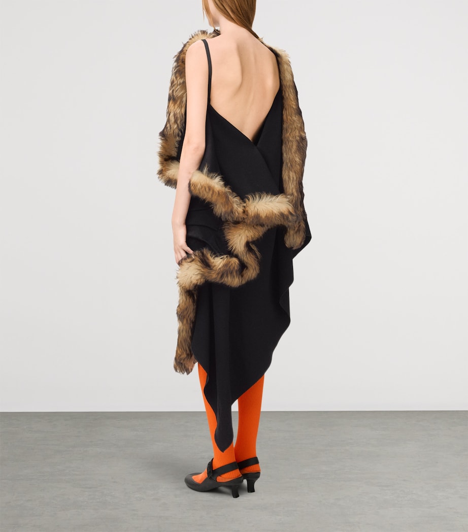 LOEWE Womens Shearling-Trim Draped Midi Dress Black Image 3