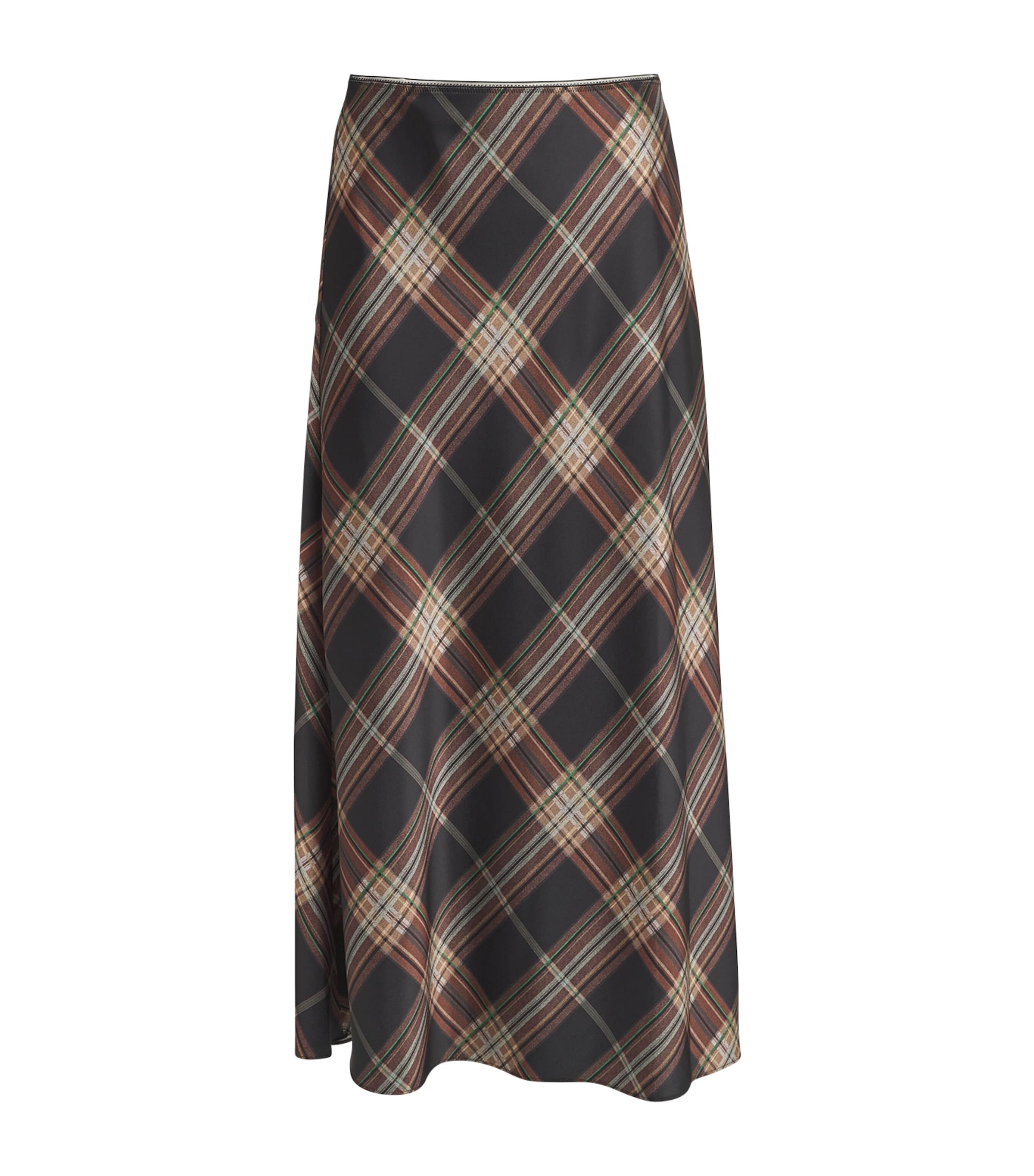 Shop Vince Satin Check Midi Skirt