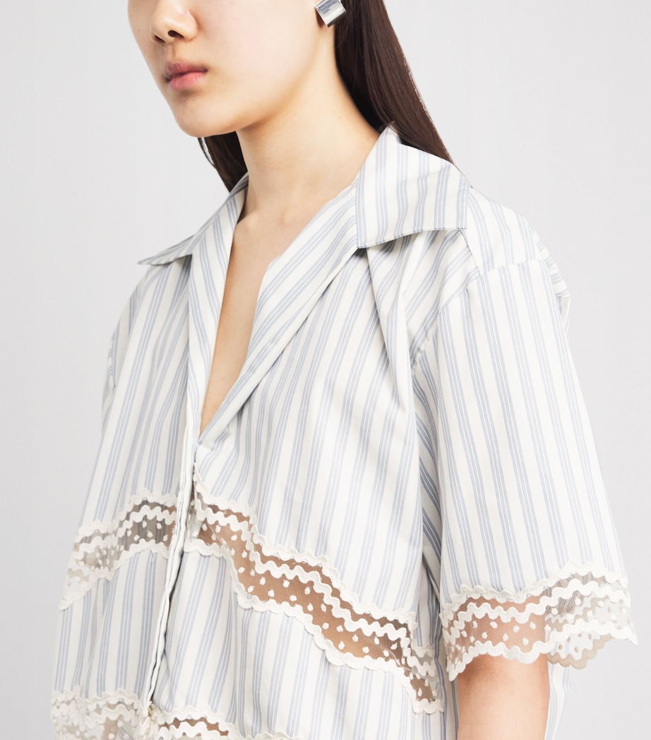 Sandro Paris Womens Cotton Stripe Embroidered Shirt Ecru / Bleu Image 3