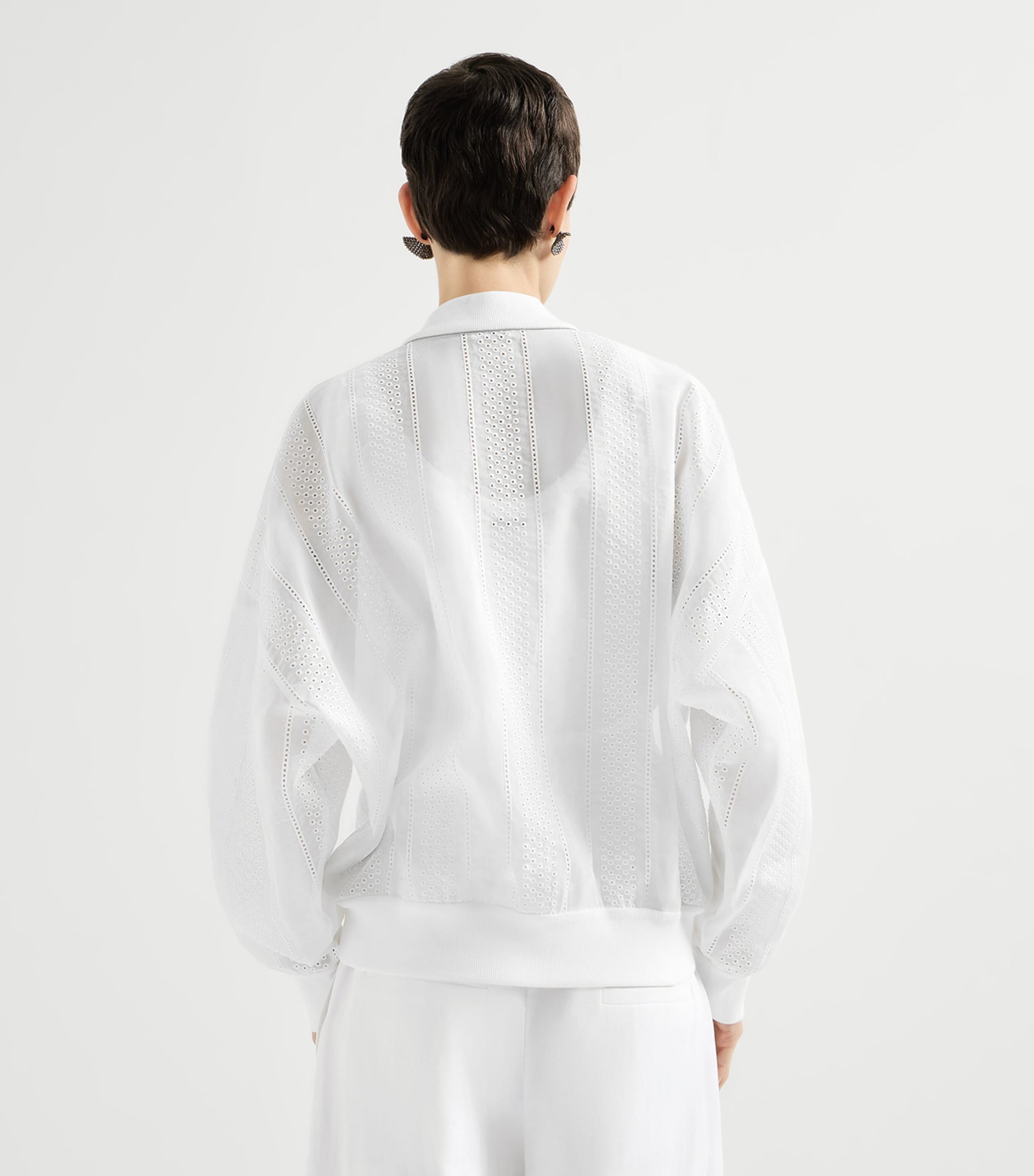 Brunello Cucinelli Womens Cotton Broderie Anglaise Bomber Jacket Image 5