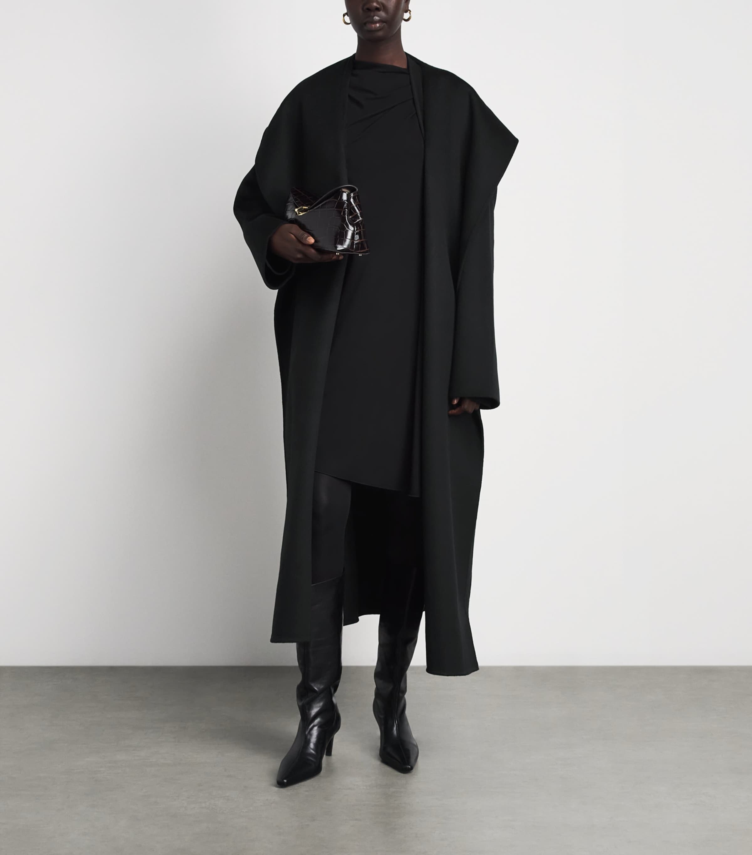 Toteme Black Wool Hooded Coat | Harrods US