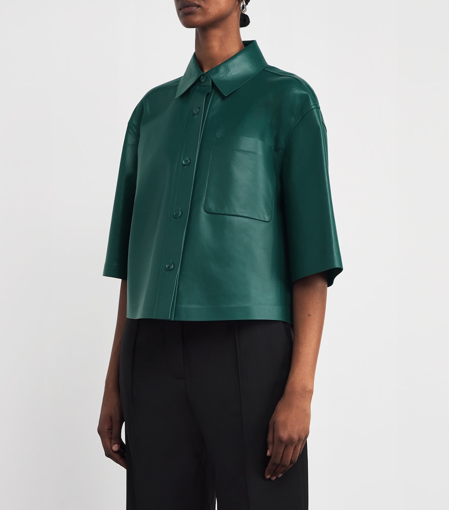 Nappa Leather Short-Sleeve Arcella Shirt DARK GREEN Image 3