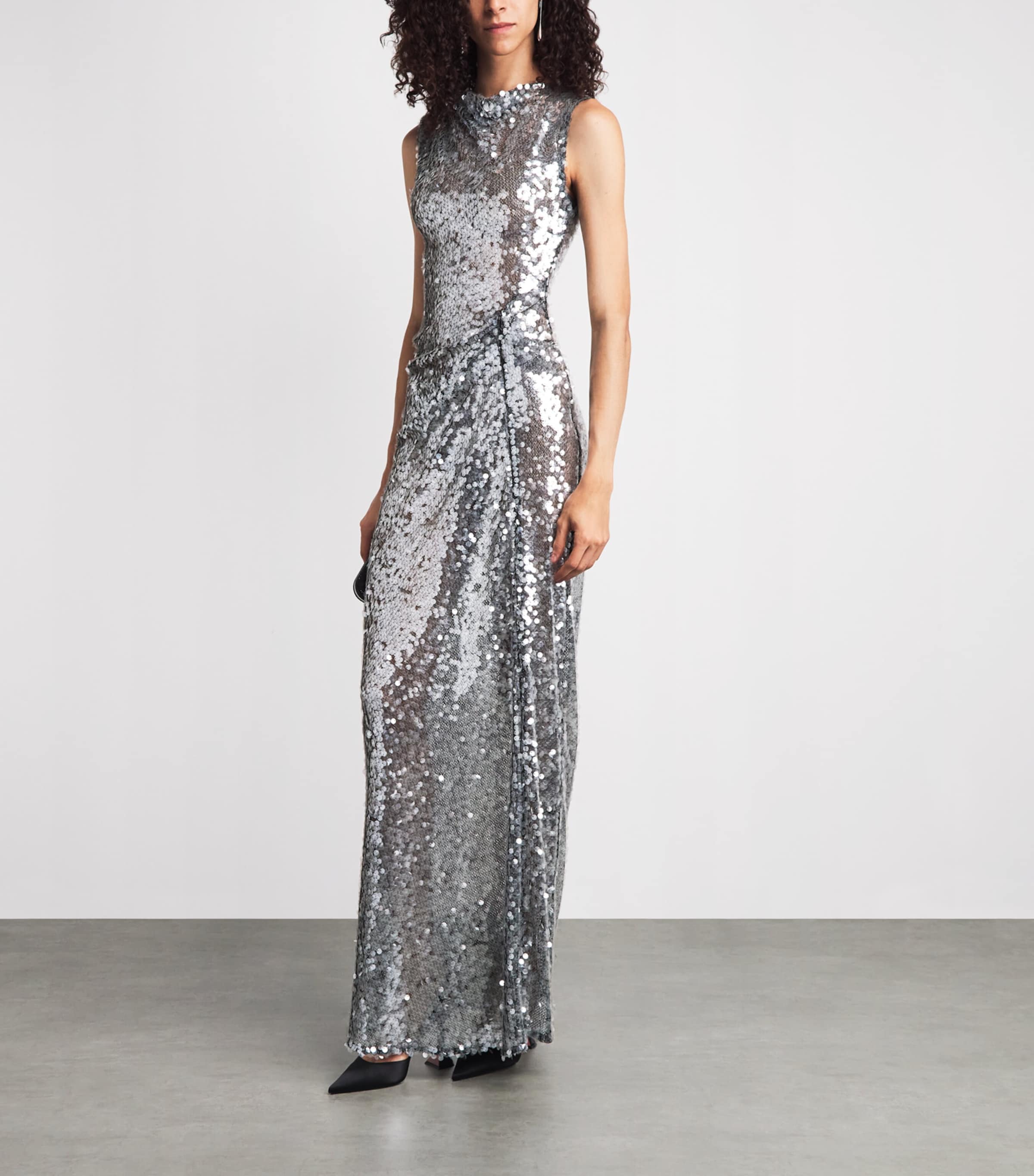 LAPOINTE Womens Sequin Tuck-Detail Gown Black Image 2