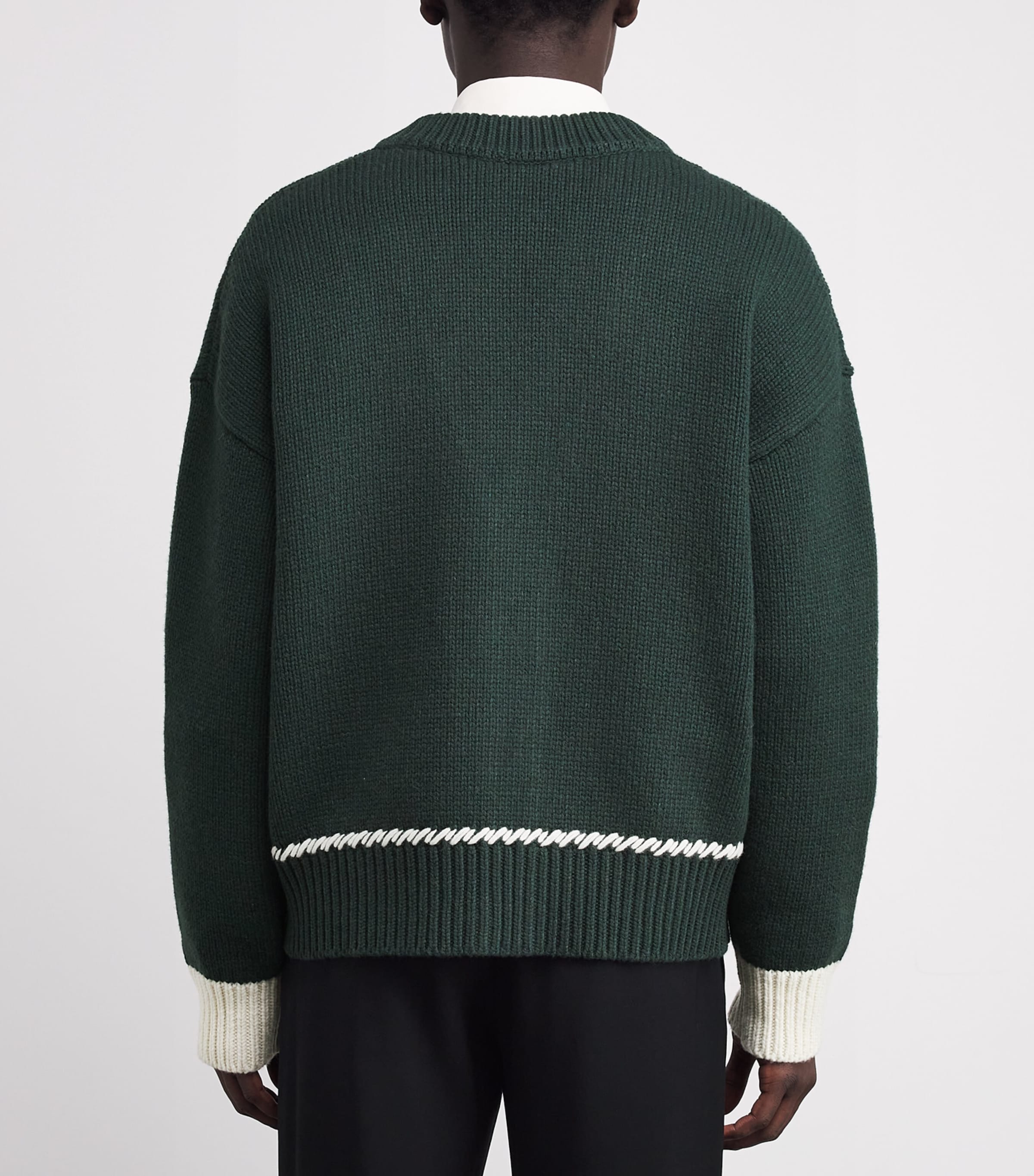 Wool-Blend Whipstitch Logo Cardigan A014 EVERGREEN Image 4