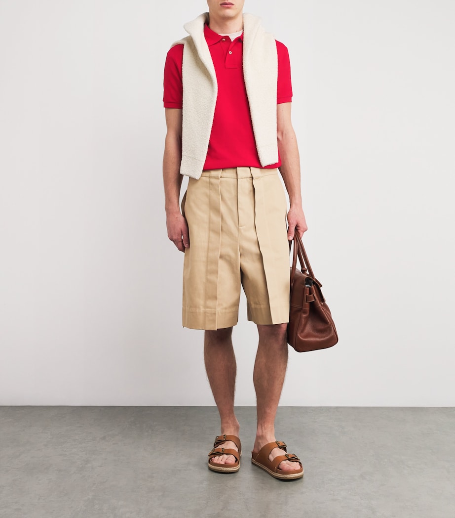 Cotton Mesh Slim-Fit Polo Shirt RED Image 2