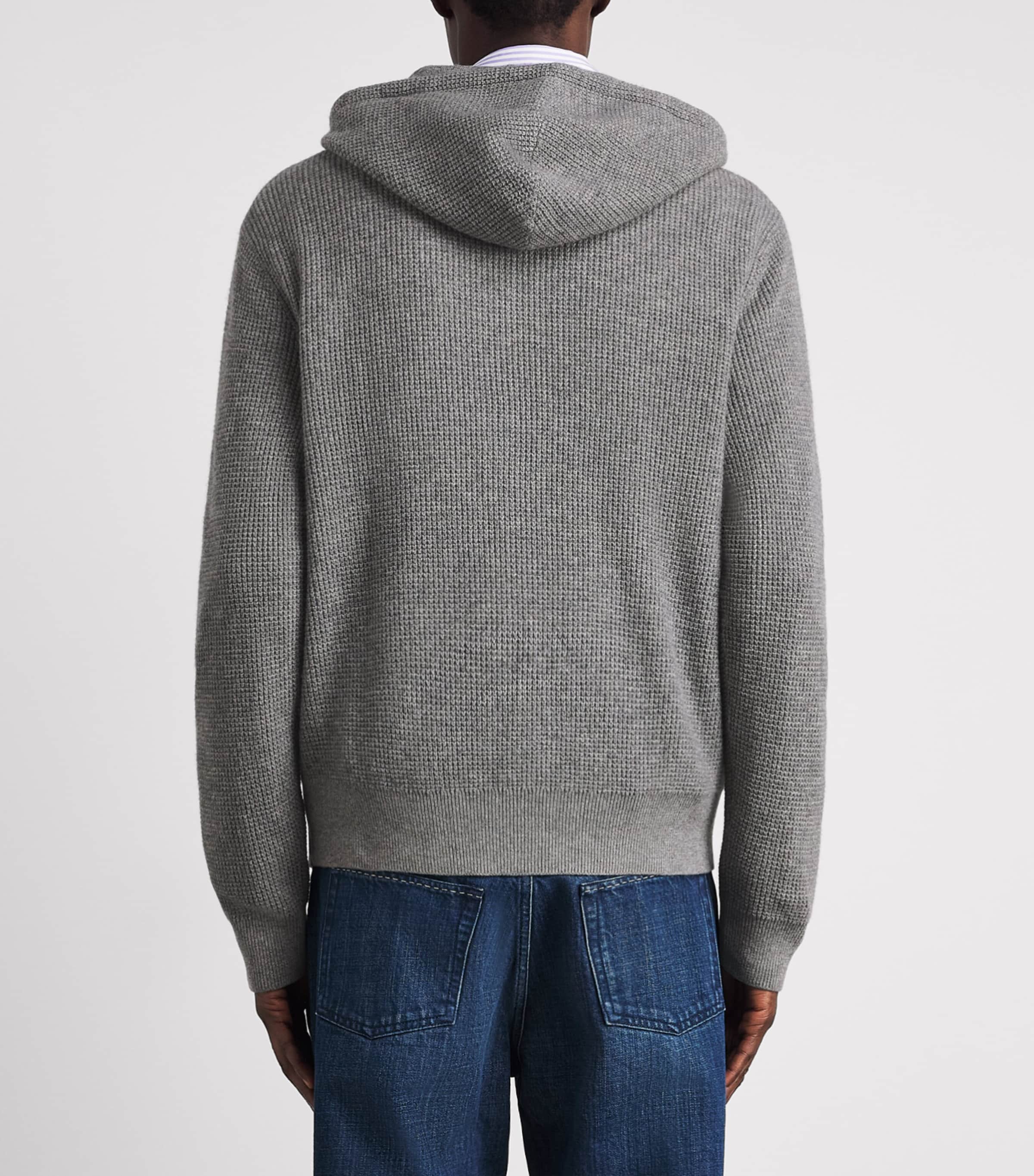 Polo Ralph Lauren Mens Wool-Cotton Waffle-Knit Zip-Up Hoodie Fawn Grey Heather Image 5