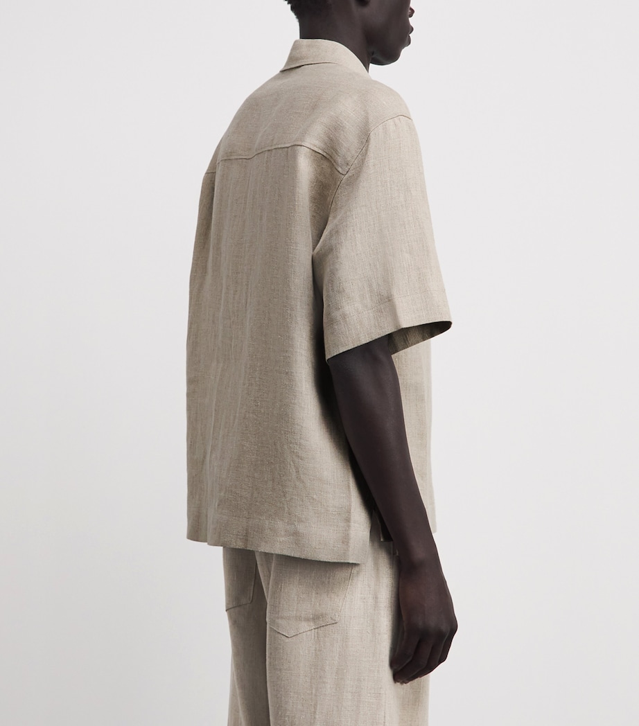 Séfr Mens Linen Dao Short-Sleeve Shirt Beige Concrete Linen Image 5
