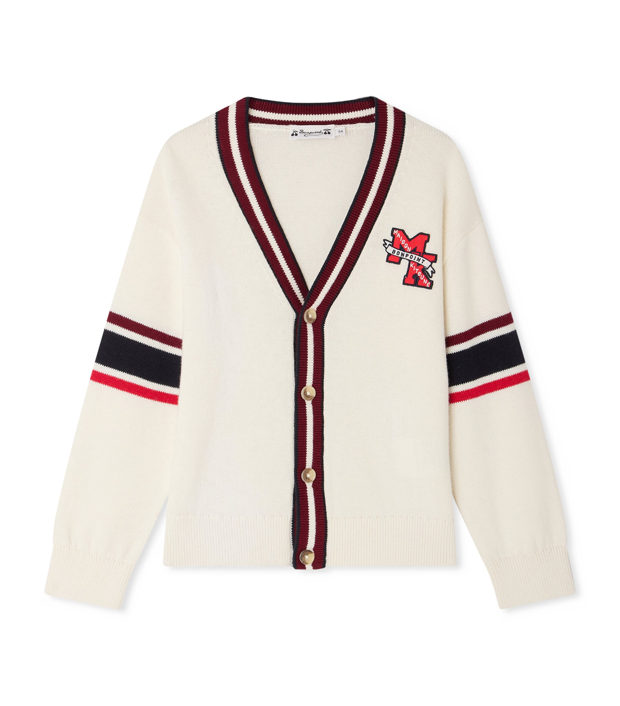 Bonpoint x Maison Kitsuné Cotton-Cashmere Appliqué Cardigan (10-14 Years) Ra Blanc Lait Image 1