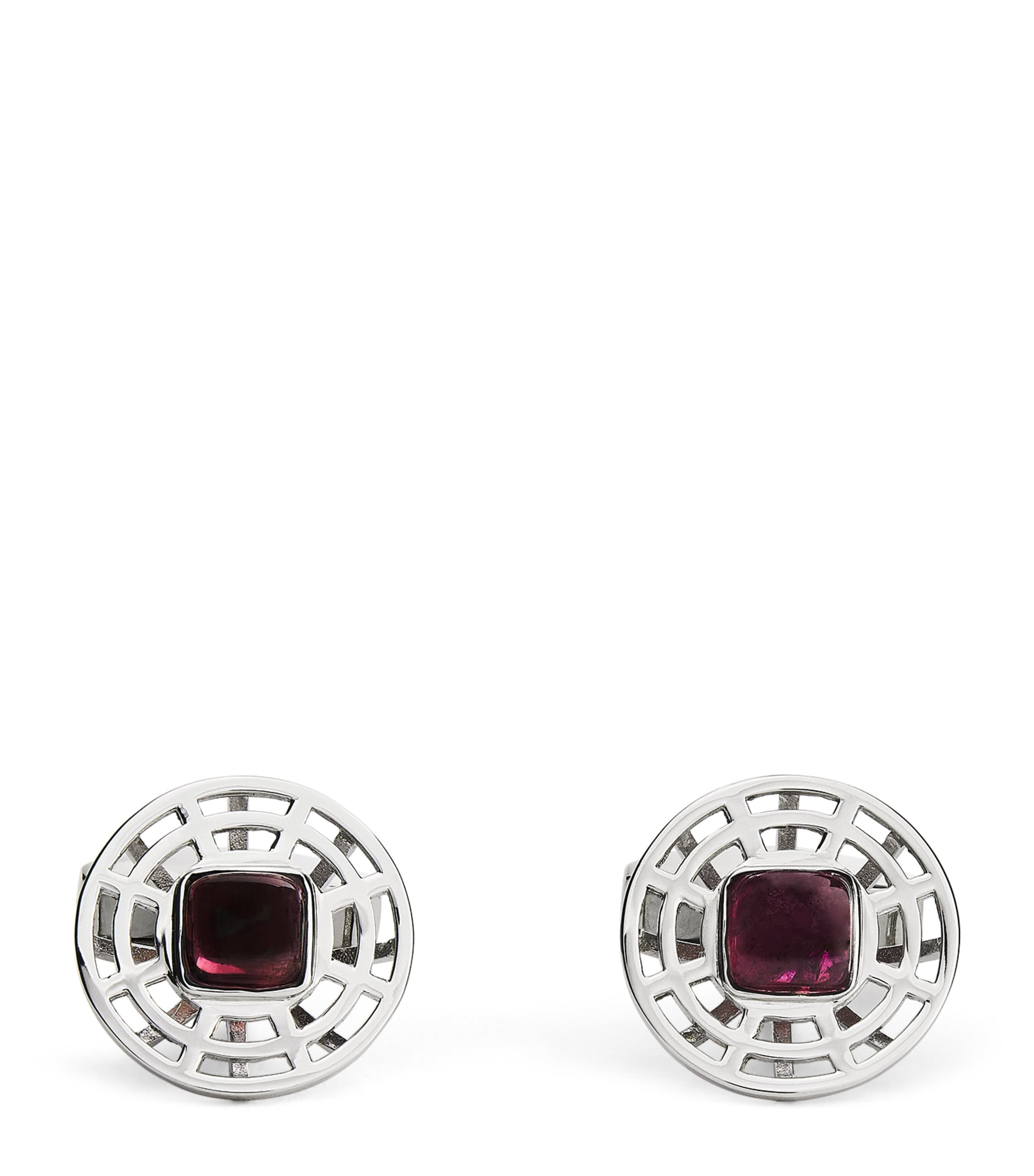 Tateossian Sterling Silver Tourmaline Satellite Cufflinks In Red