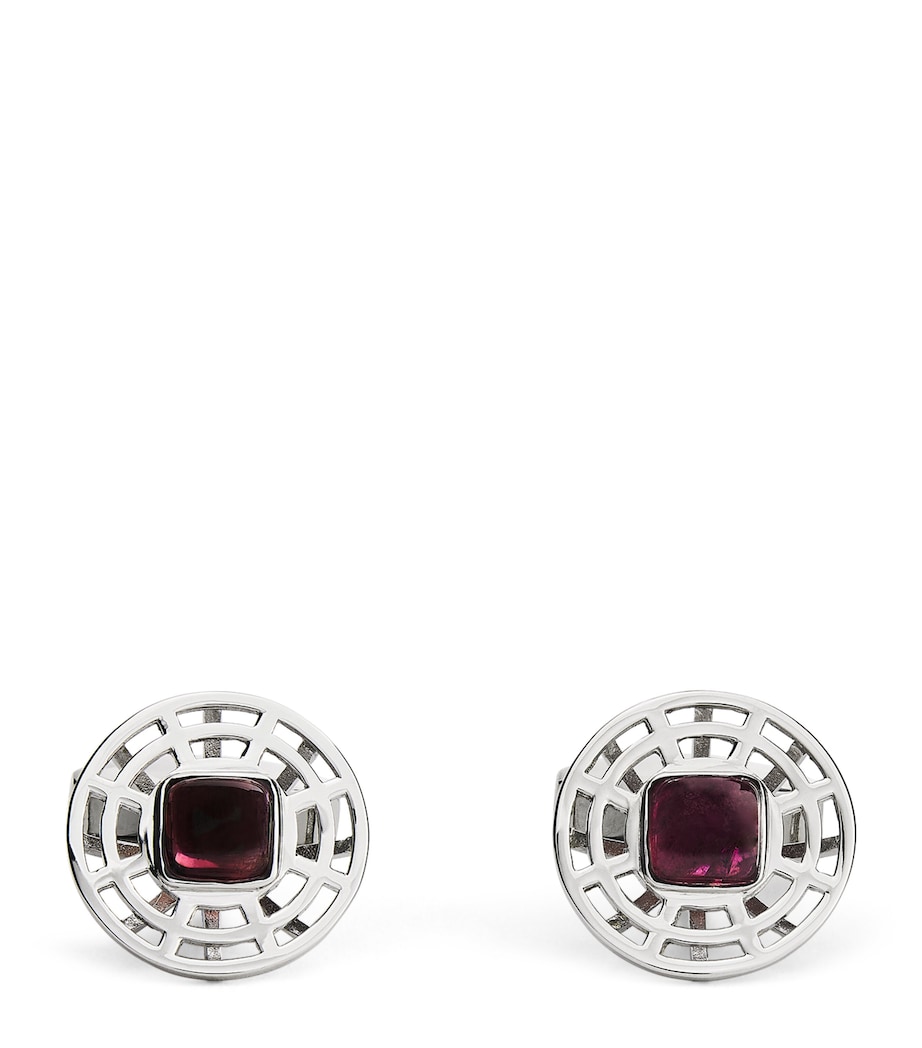 Sterling Silver Tourmaline Satellite Cufflinks RED Image 1