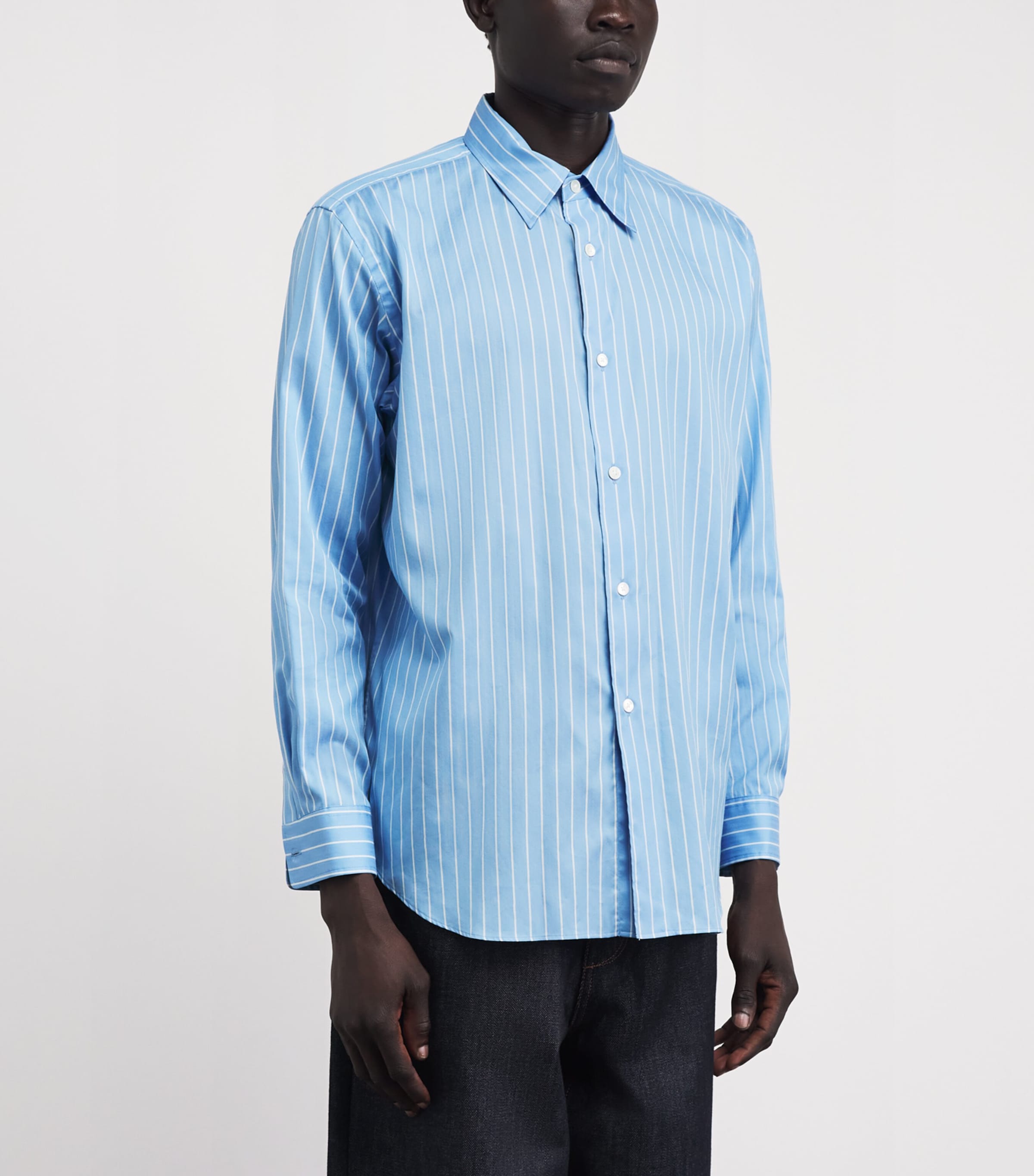 Auralee Mens Cotton-Silk Stripe Shirt Sax Blue Stripe Image 4