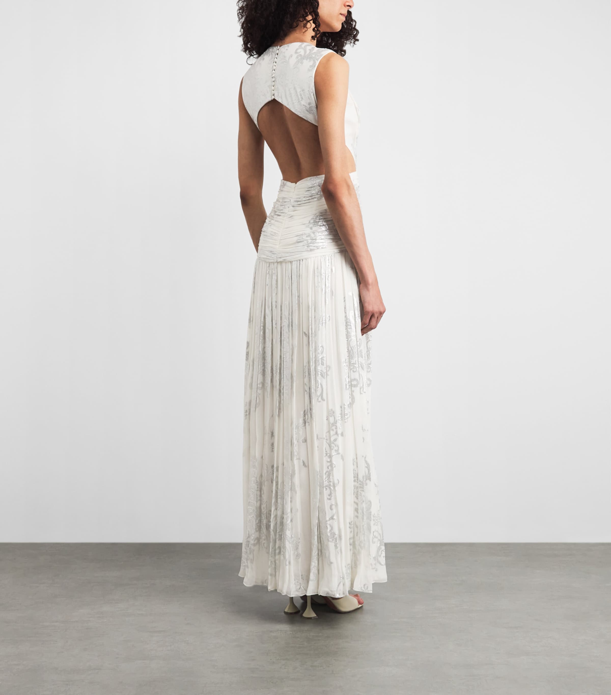 Costarellos Womens Silk-Blend Floral Amalia Maxi Dress Off White Silver Image 4