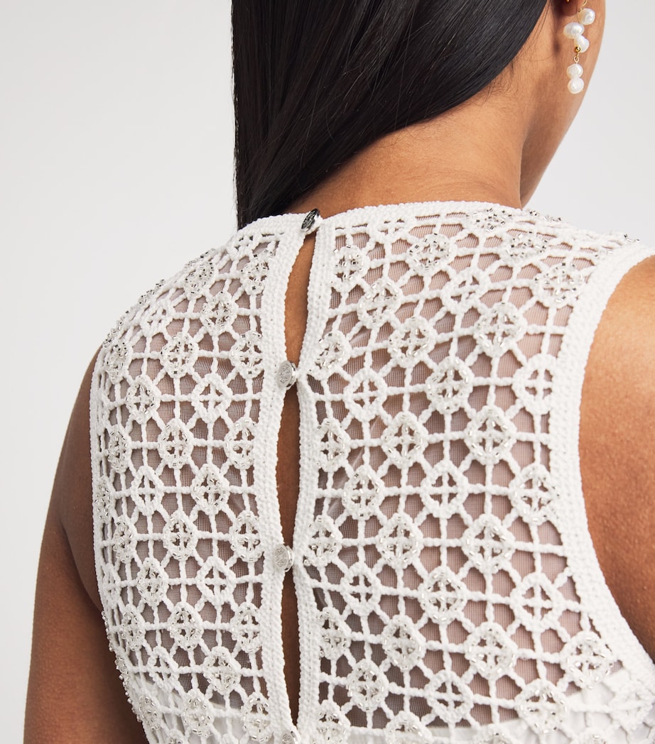 Maje Womens Embellished Crochet Midi Dress White Image 5