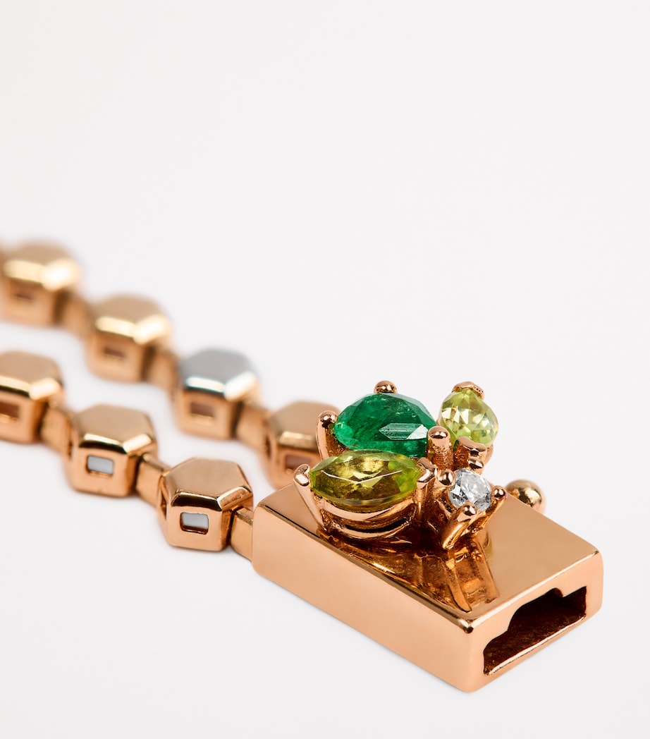 Yellow Gold, Diamond, Peridot and Emerald Honeycomb Bracelet ROSE GOLD Image 4