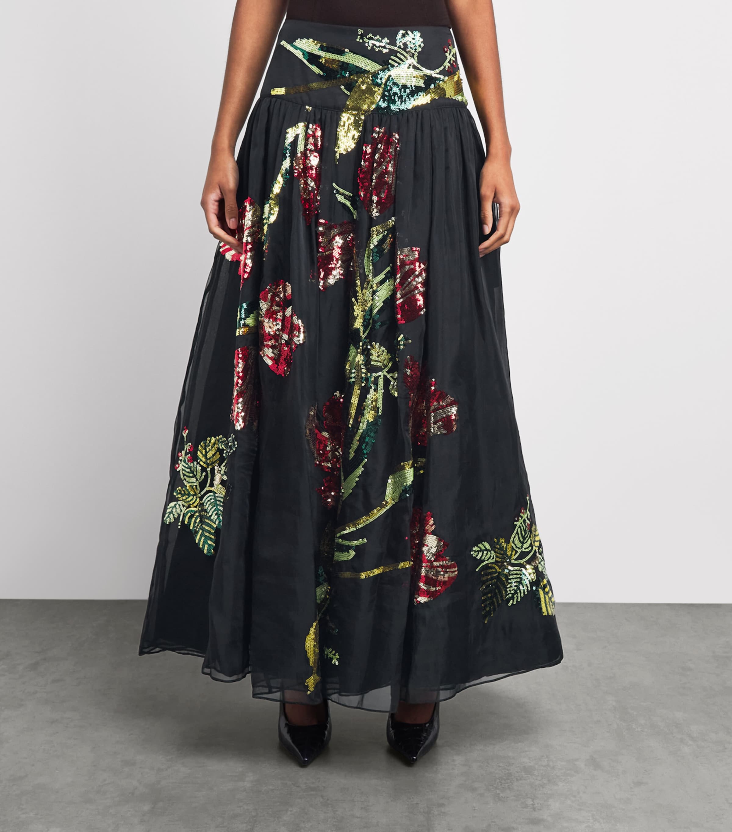 Alice+Olivia Womens Embellished Oriana Maxi Skirt Soft Tulip Blck Image 4