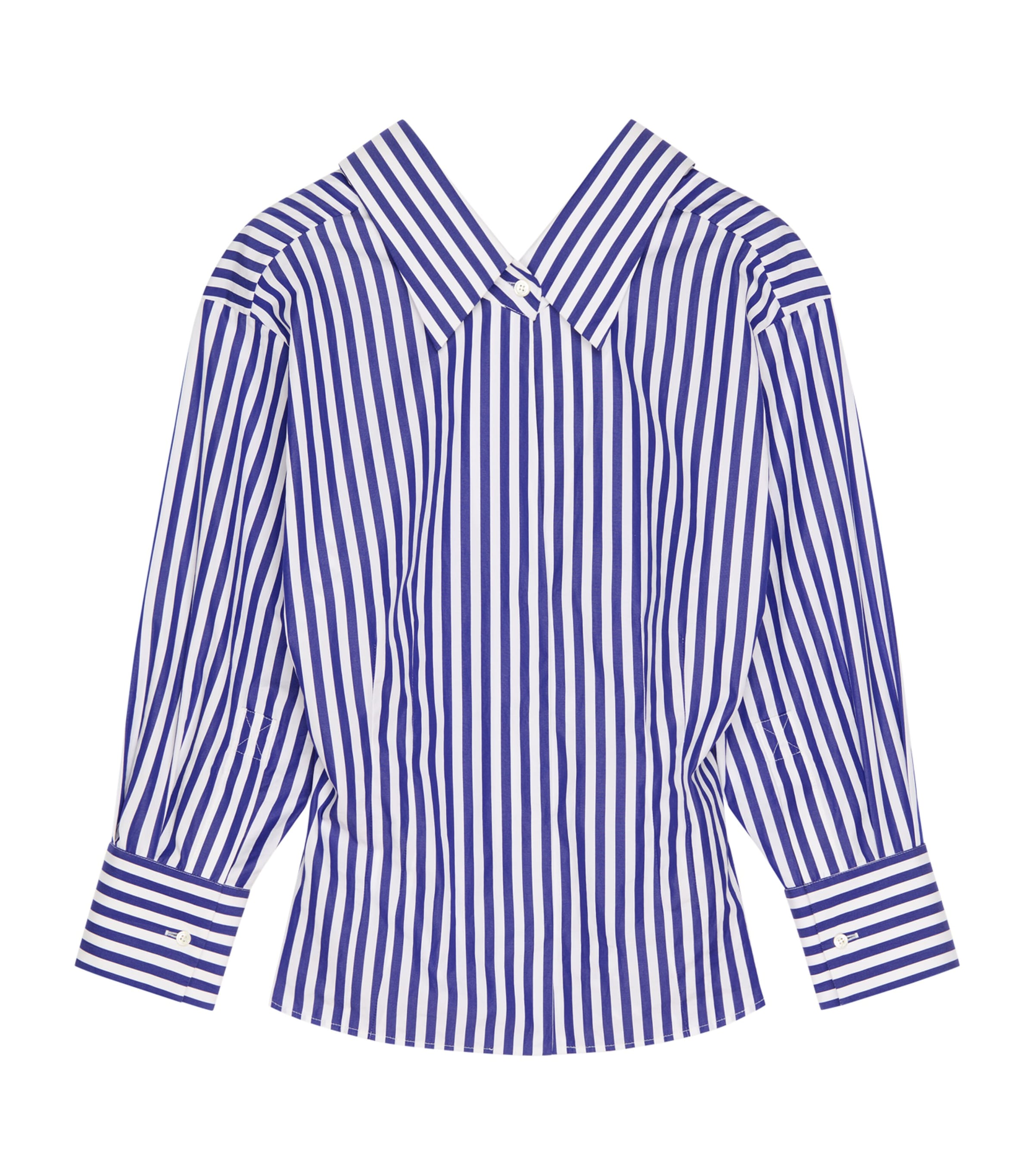 Cotton Stripe V-Neck Shirt ELECTRIC BLUE/WHITE Image 1