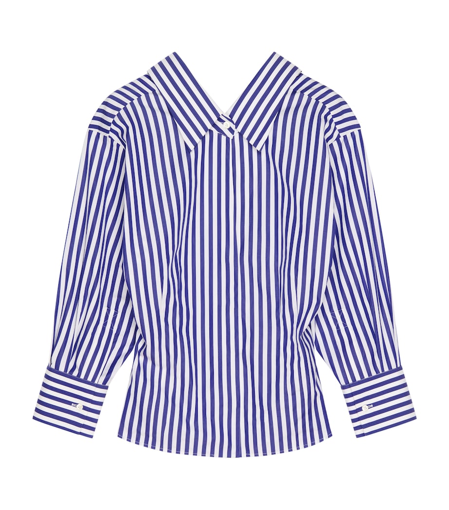 Cotton Stripe V-Neck Shirt ELECTRIC BLUE/WHITE Image 1