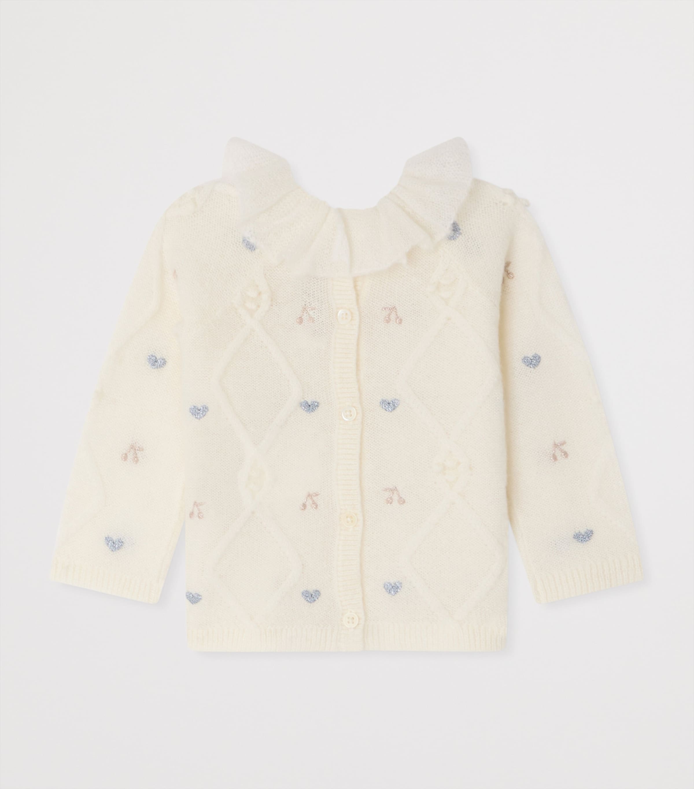 Bonpoint Embroidered Frill-Collar Cardigan (6-18 Months) Upb Ecru Image 2